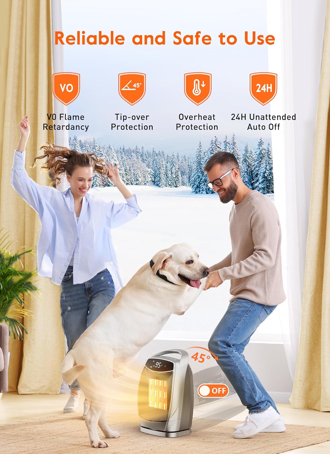 GiveBest Portable Electric Space Heater with Thermostat, 1500W/750W Safe and Quiet Ceramic Heater Fan, Heat Up 200 Square Feet for Office Room Desk Indoor Use, Silver