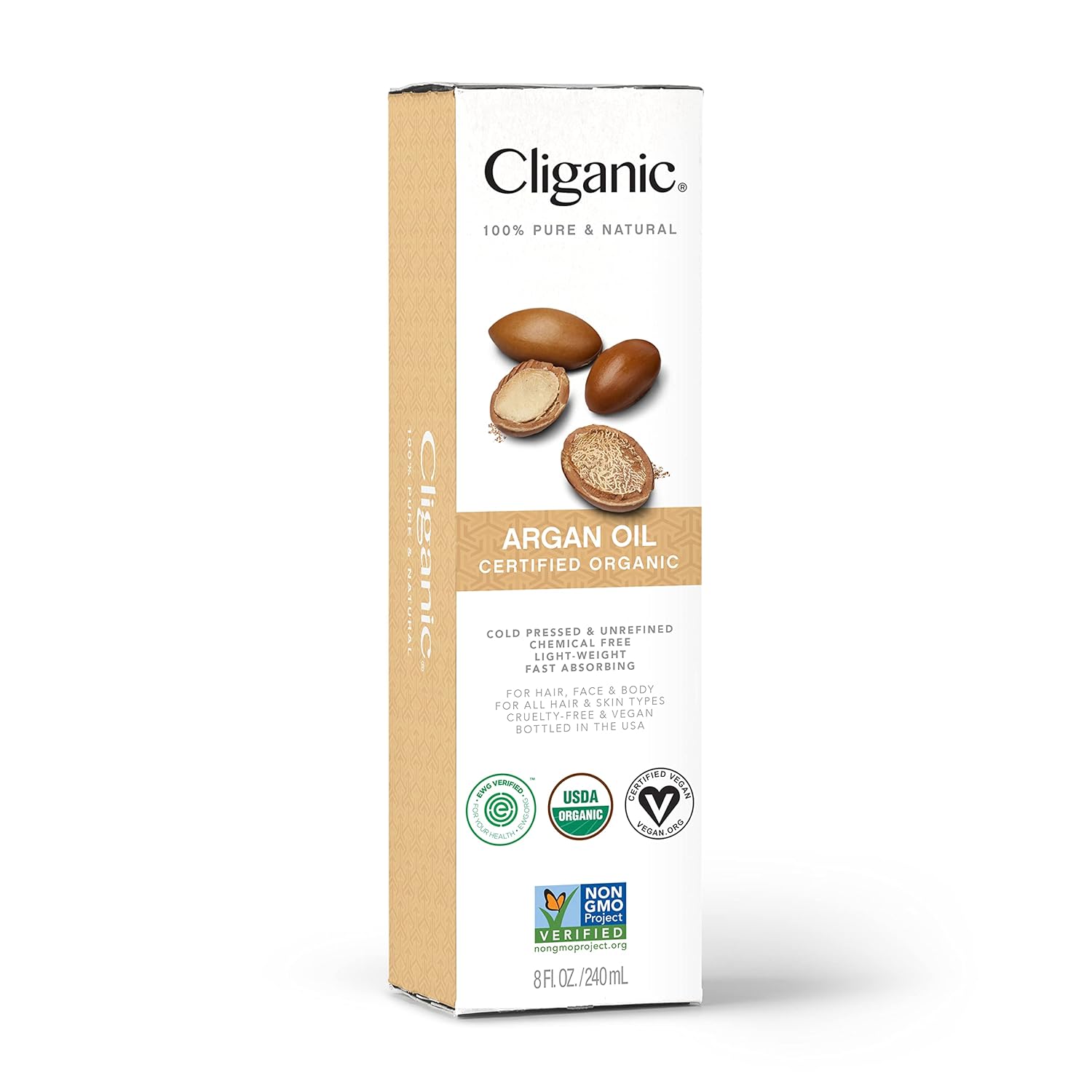 Cliganic Organic Argan Oil, 100% Pure - for Hair, Face & Skin | Cold Pressed Carrier Oil
