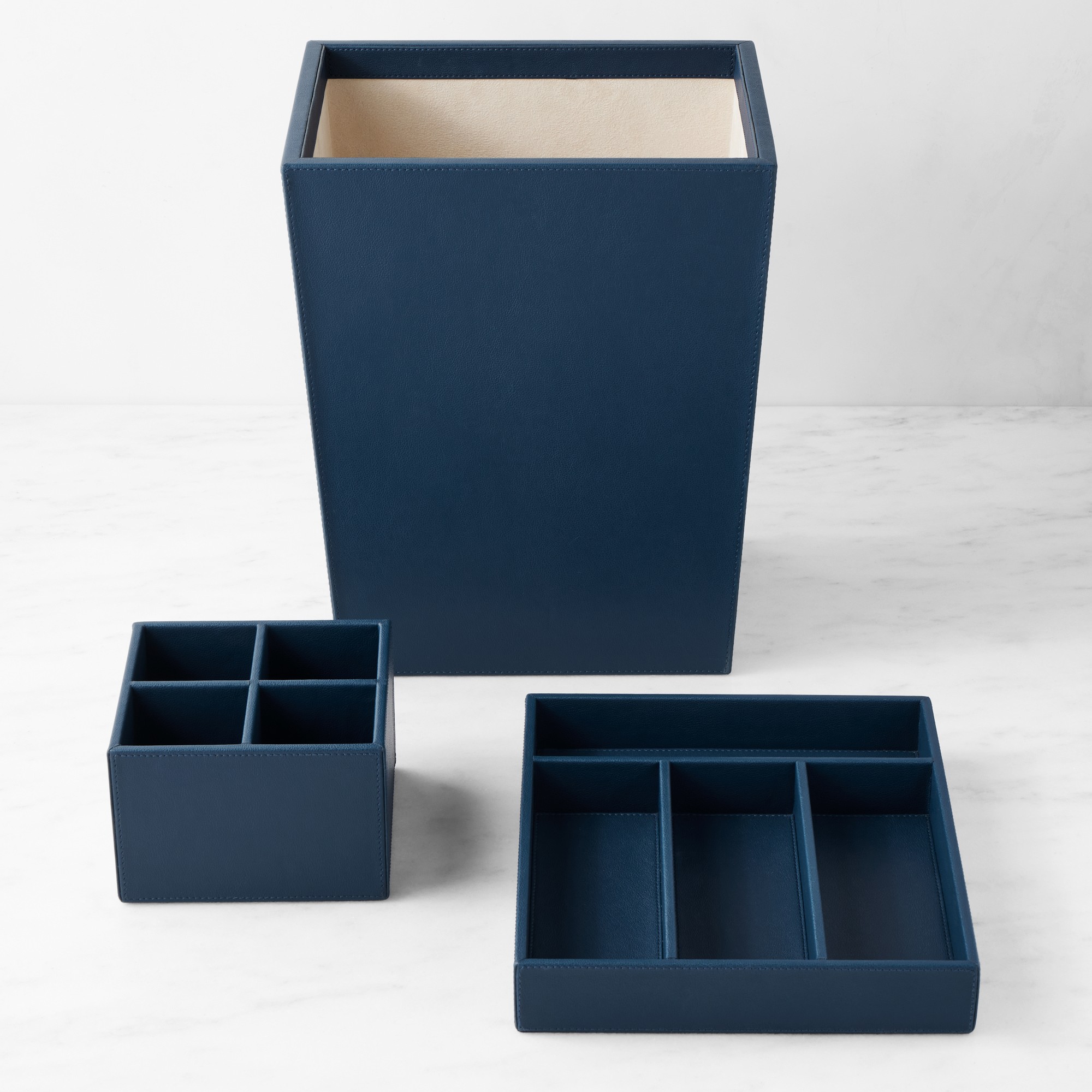 Blue Faux Leather Pencil Holder