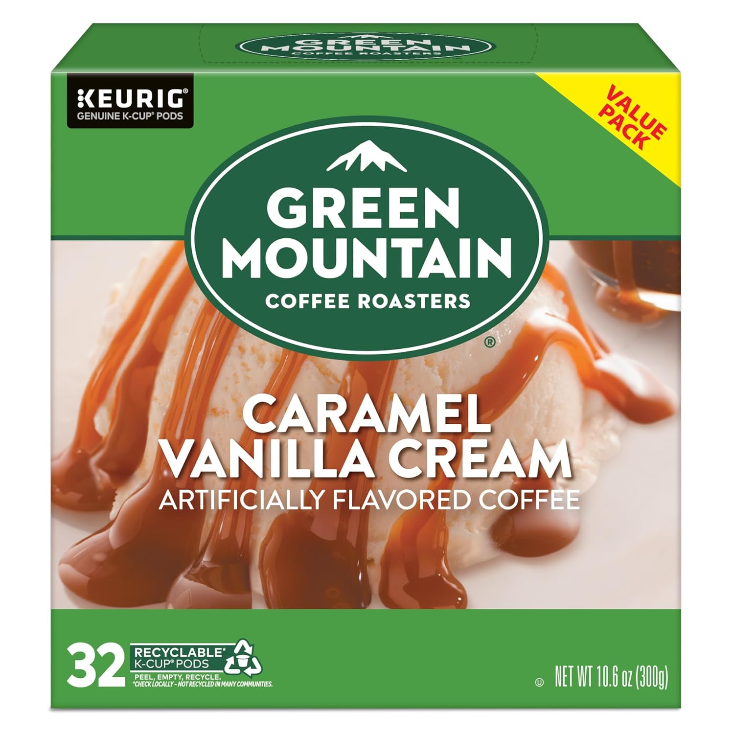 Green Mountain Coffee Roasters Caramel Vanilla Cream Keurig Single-Serve K-Cup pods, Light Roast Coffee, 72 Count (6 Packs of 12)