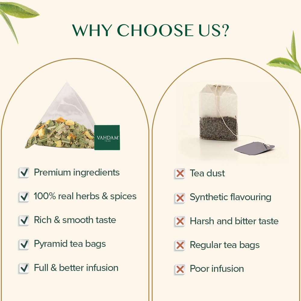 VAHDAM, Organic Turmeric Ginger Herbal Tea Bags (100 Pyramid Tea Bags) Caffeine Free, Non GMO, Gluten Free | 100% Pure Herbal Blend - Savory & Spicy | Plant-Based Tea Bags | Resealable Ziplock Pouch