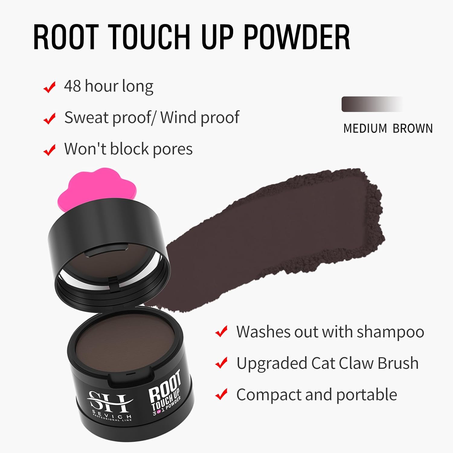 Sevich Hairline Powder，Instantly Conceals Hair Loss, Root Touch up Powder, Hair Shadow Toppers for Women & Men, Touch Up for Thinning Gray Hair, Windproof & Sweatproof, Dark Brown