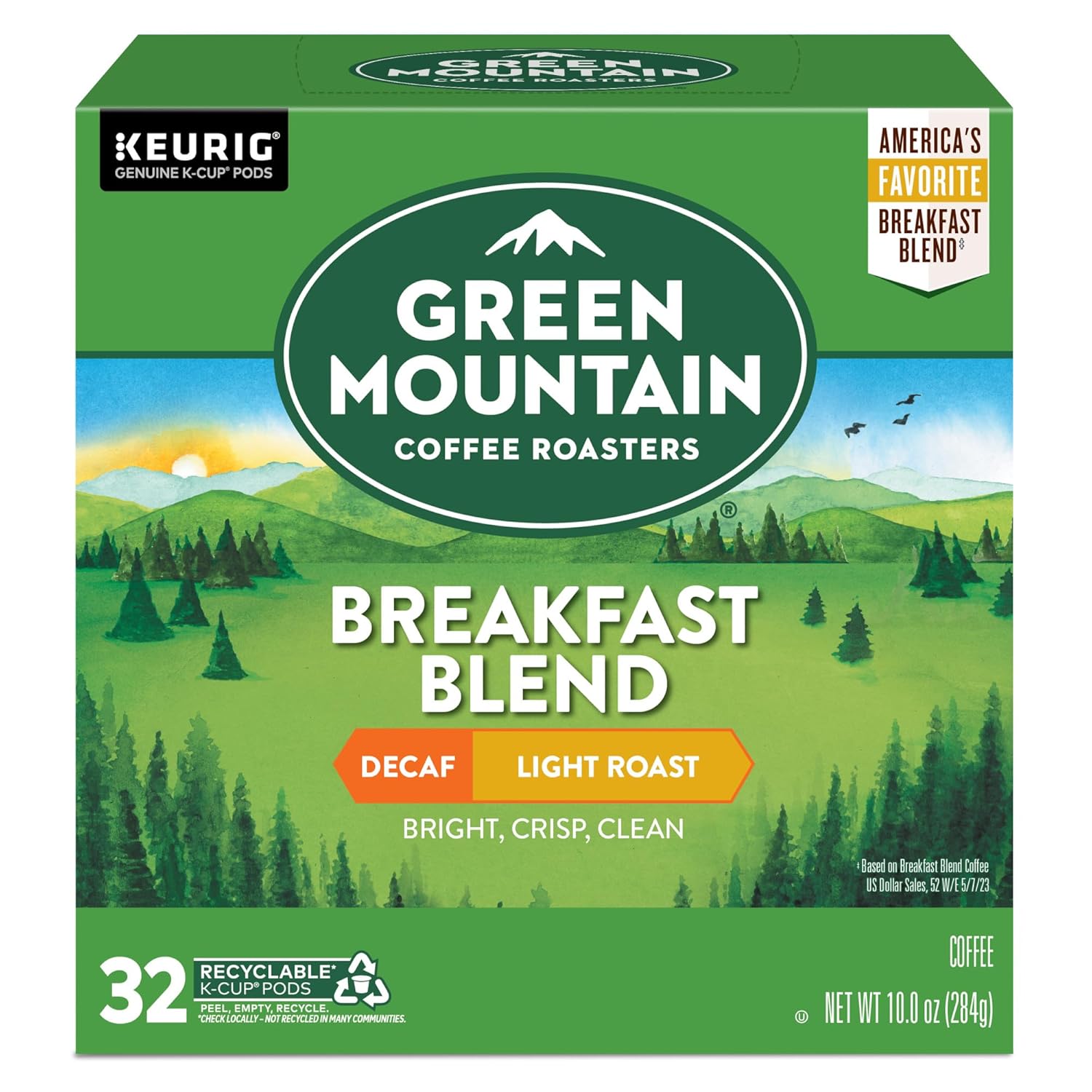 Green Mountain Coffee Roasters Breakfast Blend Single-Serve Keurig K-Cup Pods, Light Roast Coffee, 96 Count