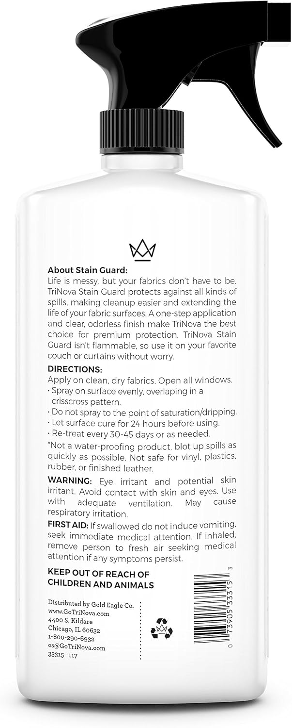 TriNova Non-Aerosol Stain Guard - Fabric Protection Spray for Upholstery, Carpet, Rugs and More to protect from liquid stains (18 fl oz), White