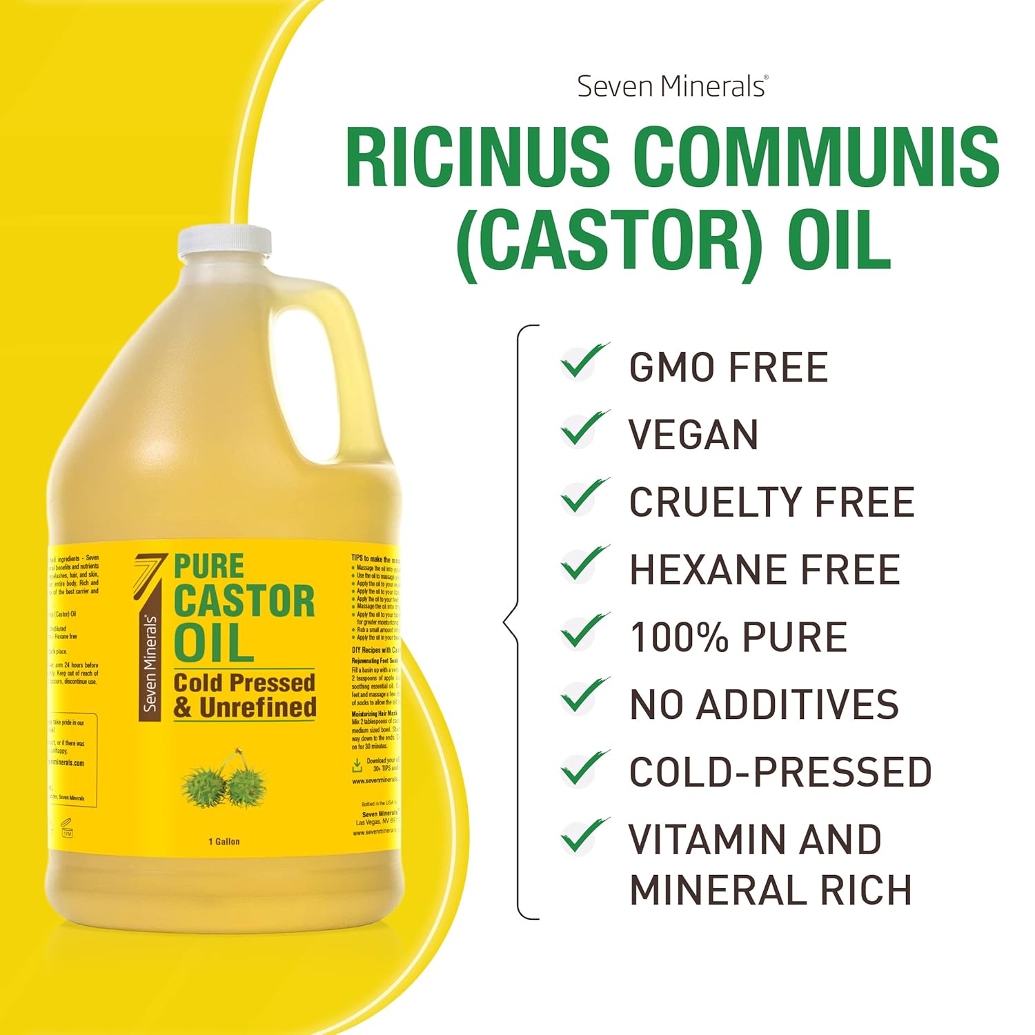 Pure Cold Pressed Castor Oil - Big 32 fl oz Bottle - Unrefined & Hexane Free - 100% Pure Castor Oil for Hair Growth, Thicker Eyelashes & Eyebrows, Dry Skin, Healing, Hair Care, Joint and Muscle Pain