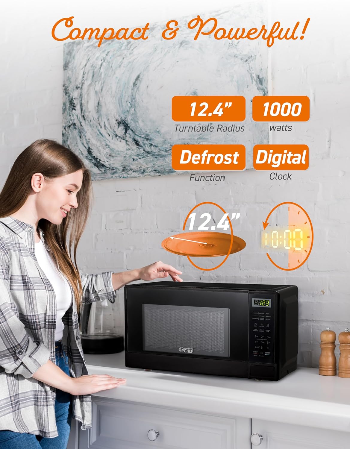 COMMERCIAL CHEF 0.6 Cubic Foot Microwave with 6 Power Levels, Small Microwave with Grip Handle, 700W Countertop Microwave with 30 Minute Timer and Mechanical Dial Controls, White
