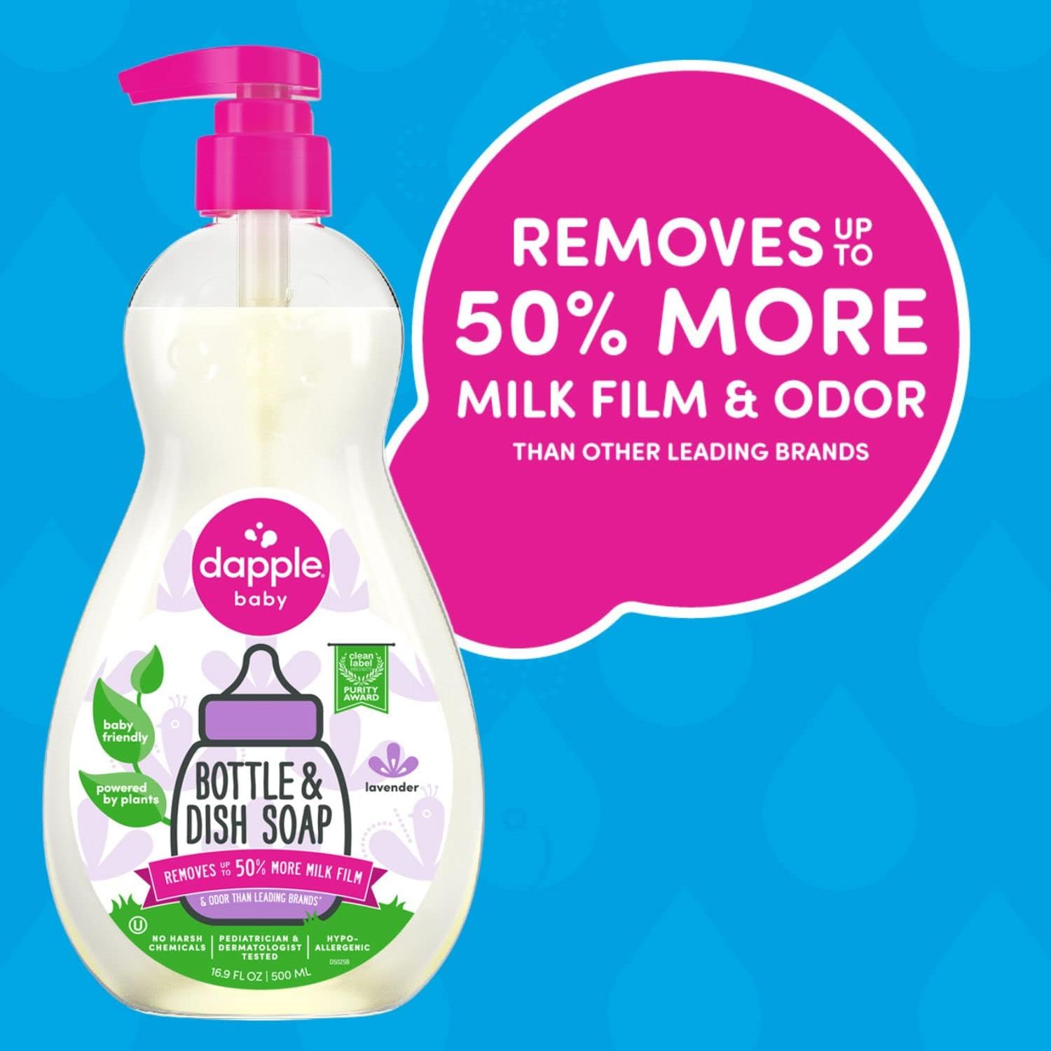 Dapple Baby, Bottle and Dish Soap Dish Liquid Plant Based Hypoallergenic 1 Pump Included, Packaging May Vary, Fragrance Free, 16.9 Fl Oz (Pack of 3)