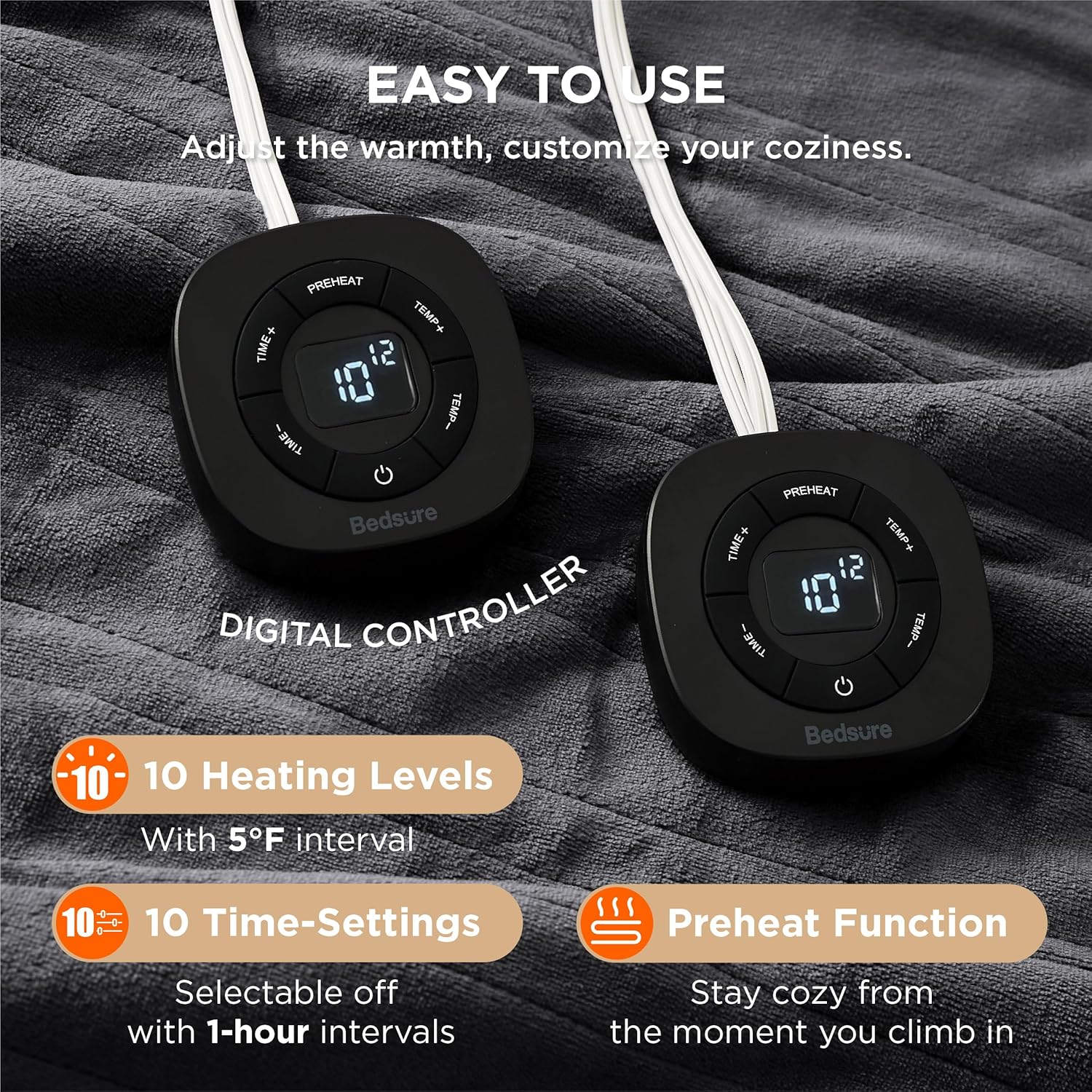 Bedsure Heated Blanket Electric Throw - Soft Flannel Electric Blanket, Heating Blanket with 4 Time Settings & 6 Heat Settings, Warm Blanket Gift for Grandma (50x60 inches, Grey)