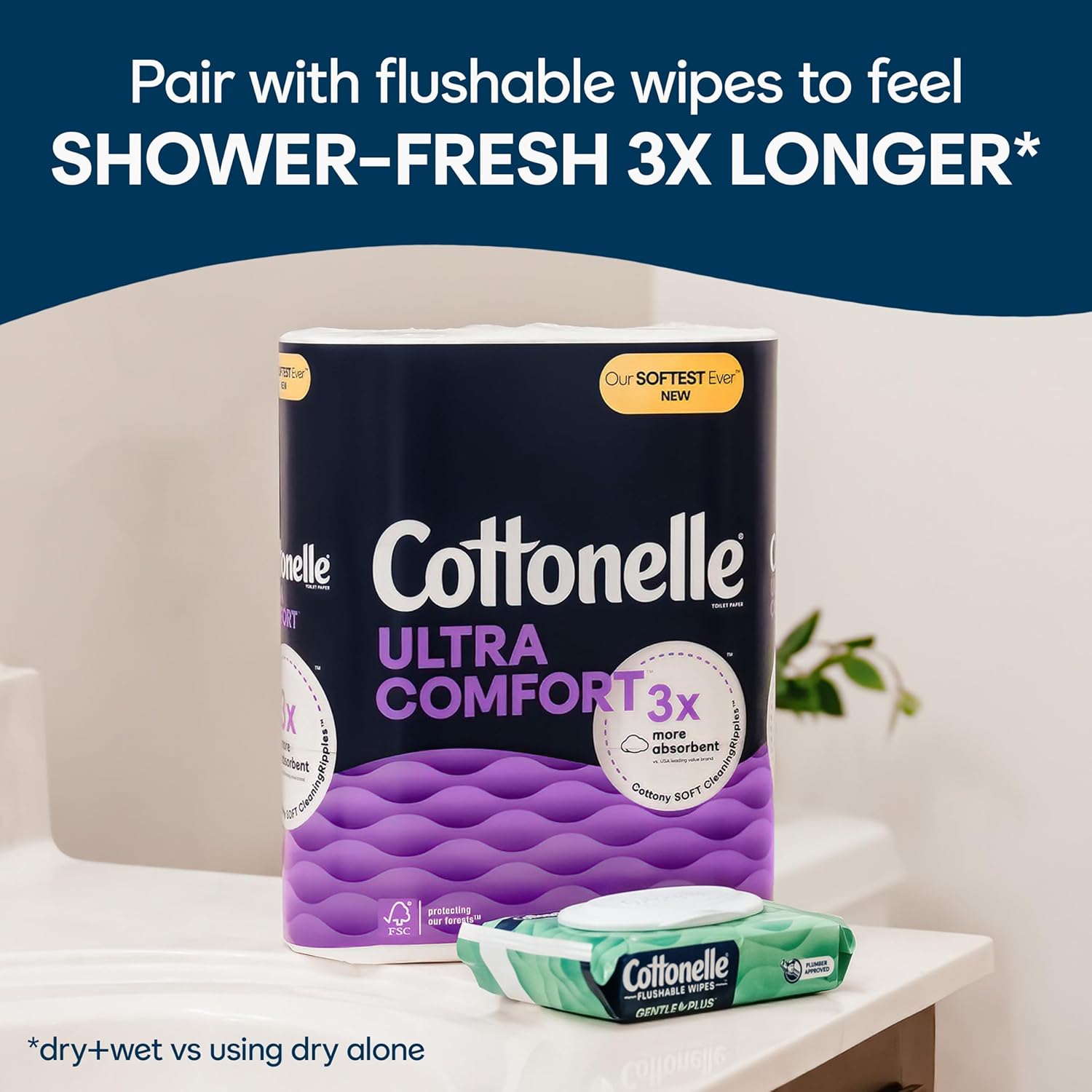 Cottonelle Ultra Comfort Toilet Paper with Cushiony CleaningRipples Texture, 24 Family Mega Rolls (24 Family Mega Rolls = 108 Regular Rolls) (4 Packs of 6), 296 Sheets per Roll, Packaging May Vary