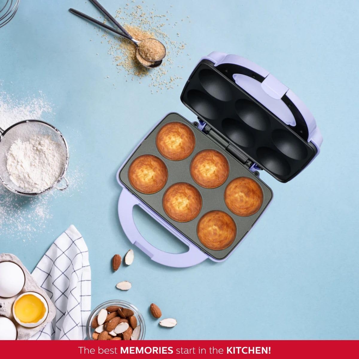 Holstein Housewares Non-Stick Cupcake Maker, Teal - Makes 6 Cupcakes, Muffins, Cinnamon Buns - Birthdays, Holidays, and More