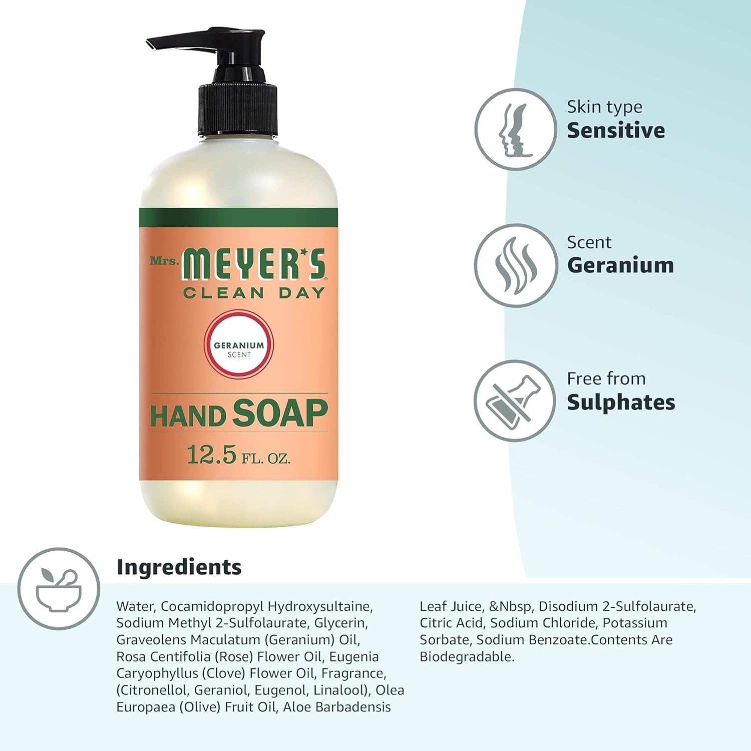 MRS. MEYER'S CLEAN DAY Hand Soap, Made with Essential Oils, Biodegradable Formula, Honeysuckle, 12.5 fl. oz - Pack of 3