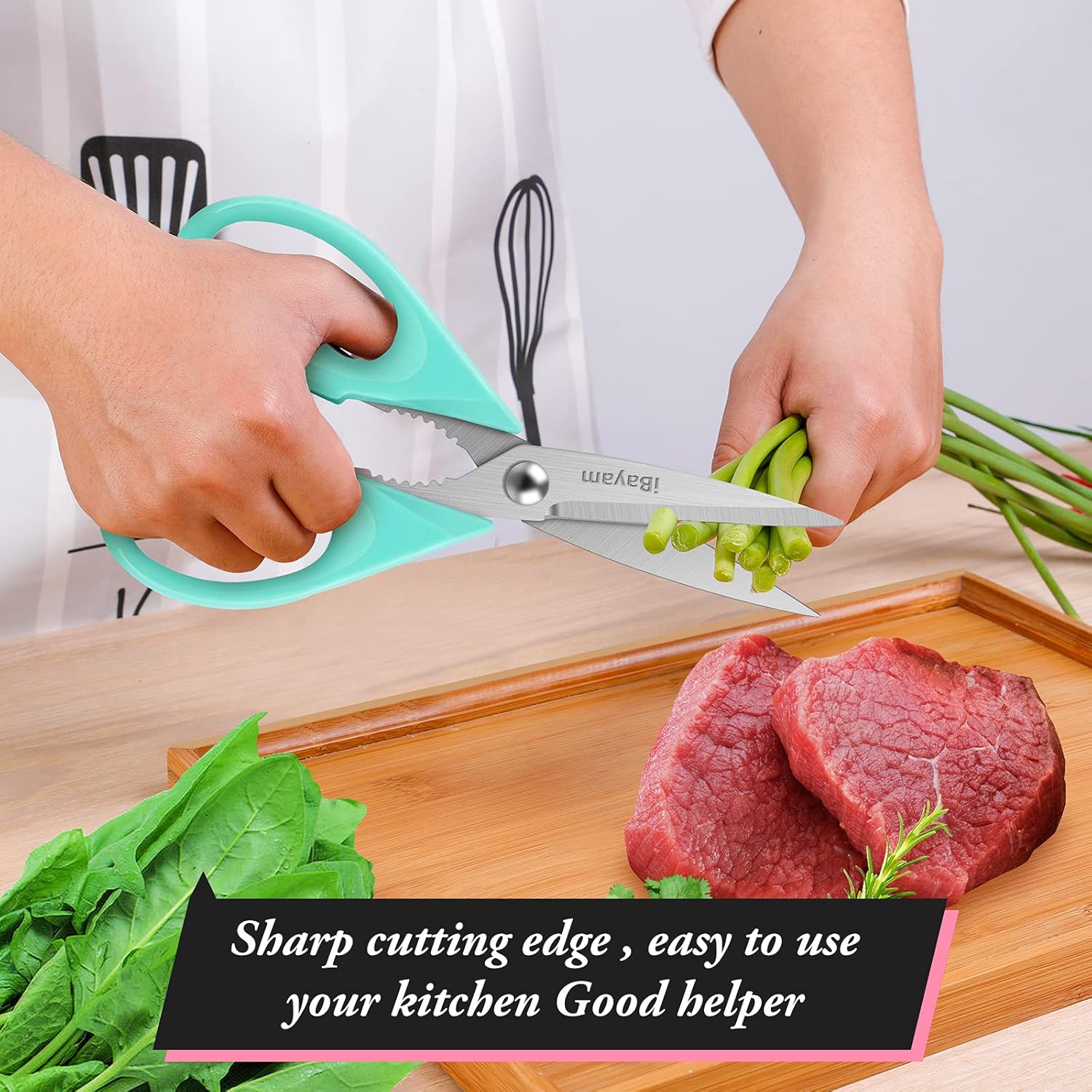 iBayam Kitchen Scissors All Purpose Heavy Duty Meat Poultry Shears, Dishwasher Safe Food Cooking Scissors Stainless Steel Utility Scissors, 2-Pack (Black Red, Black Gray)