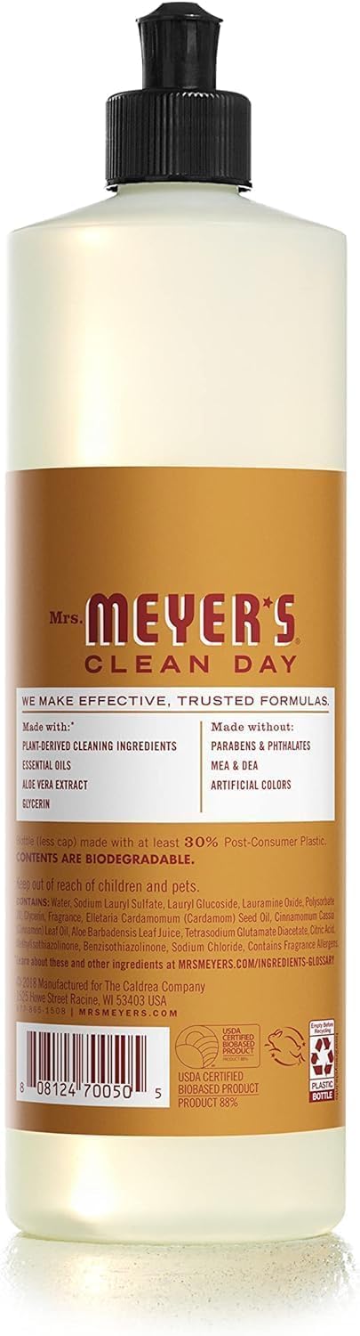 MRS. MEYER'S CLEAN DAY Liquid Dish Soap, Biodegradable Formula, Basil, 16 fl. oz - Pack of 3