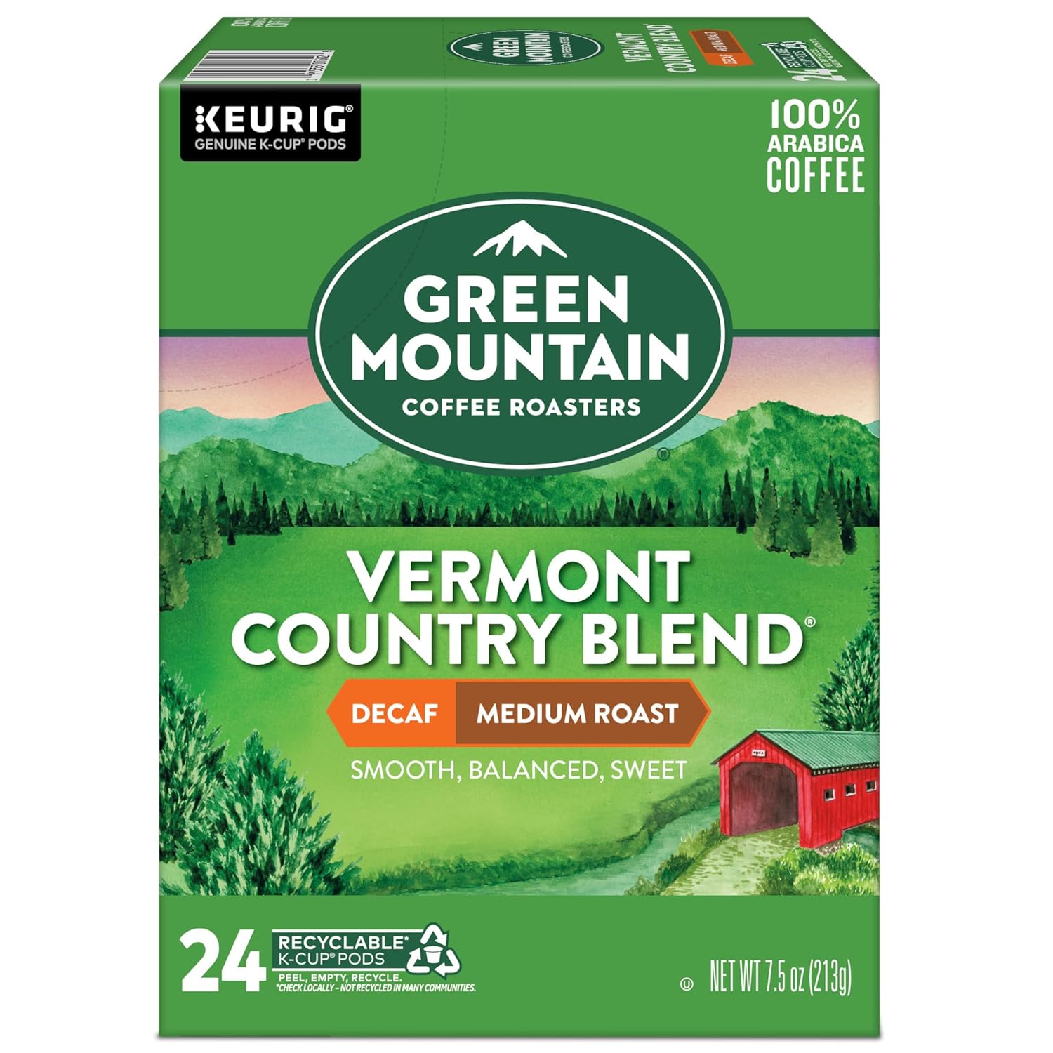 Green Mountain Coffee Roasters Half Caff Keurig Single-Serve K-Cup pods, Medium Roast Coffee, 72 Count (6 Packs of 12)
