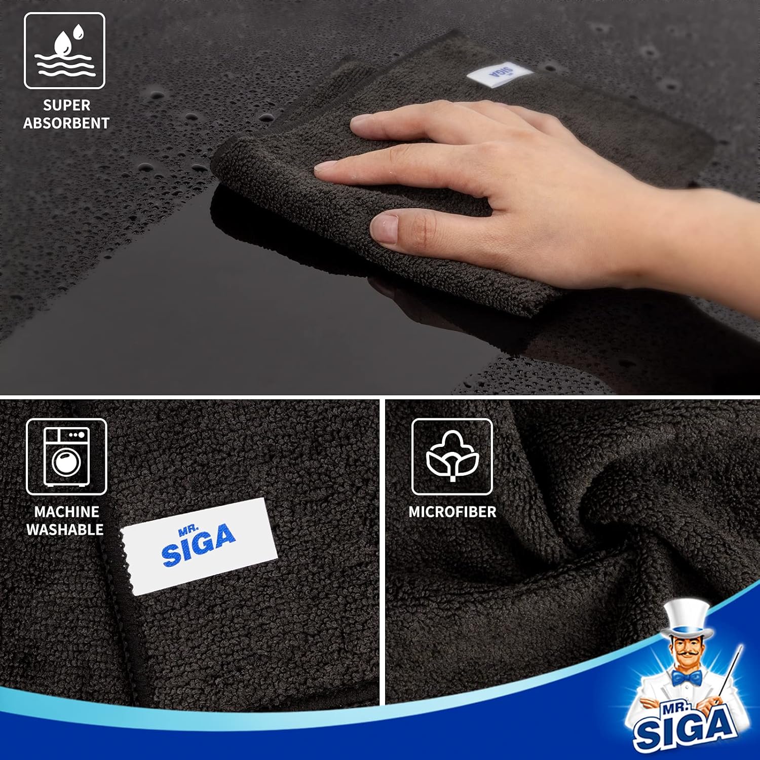 MR.SIGA Microfiber Cleaning Cloth,Pack of 12,Size:12.6