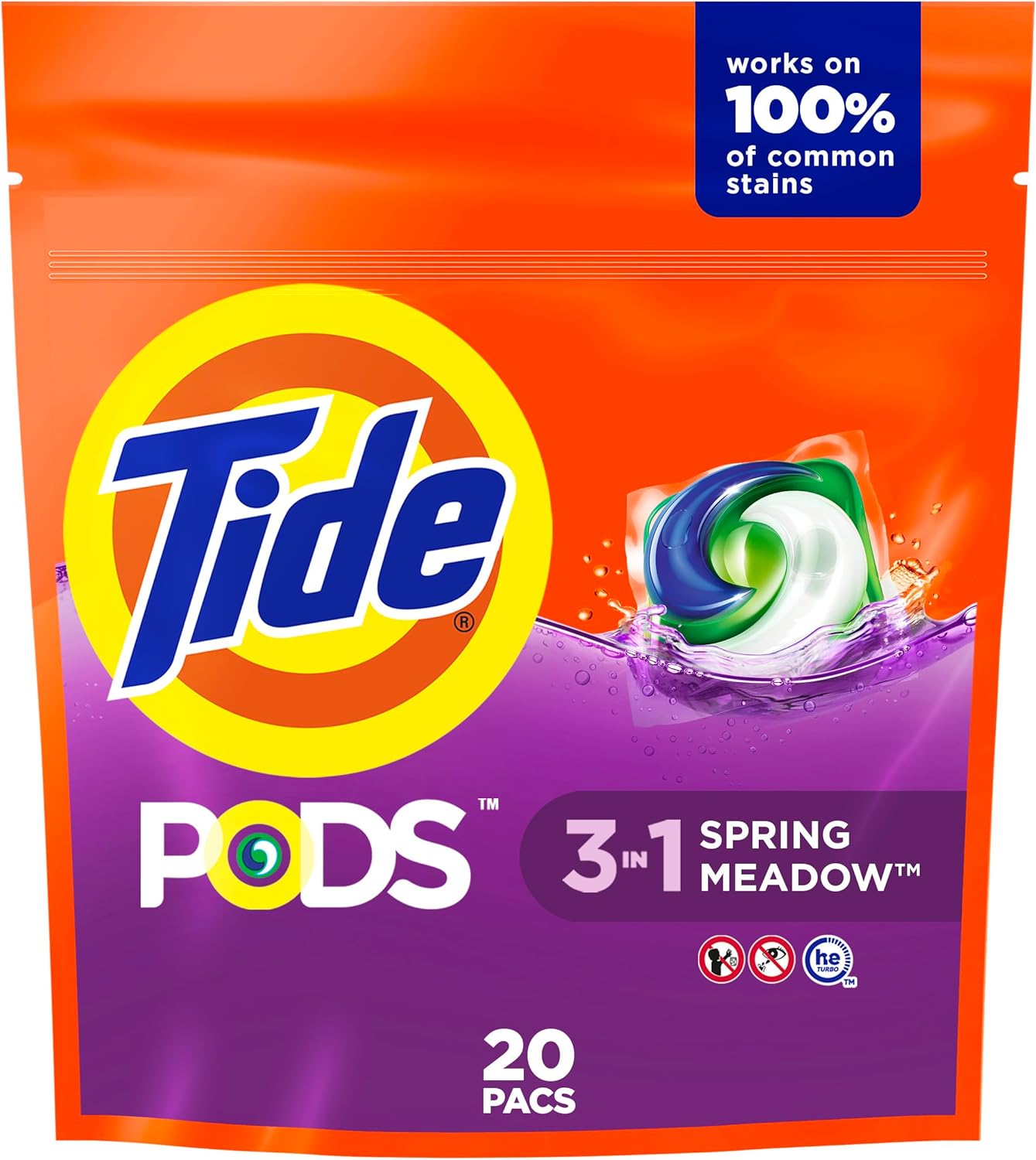 Tide PODS Liquid Laundry Detergent Soap Pacs, Powerful 3-in-1 Clean in One Step, He Compatible, Spring Meadow Scent, 76 Count