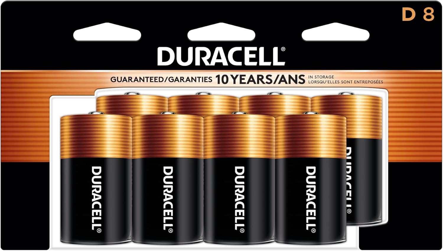 Duracell Coppertop D Batteries, 8 Count Pack, D Battery with Long-lasting Power, All-Purpose Alkaline D Battery for Household and Office Devices