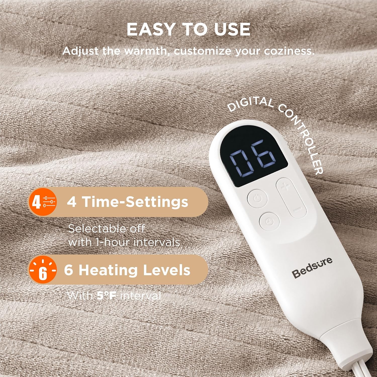 Bedsure Heated Blanket Electric Throw - Soft Flannel Electric Blanket, Heating Blanket with 4 Time Settings & 6 Heat Settings, Warm Blanket Gift for Grandma (50x60 inches, Grey)