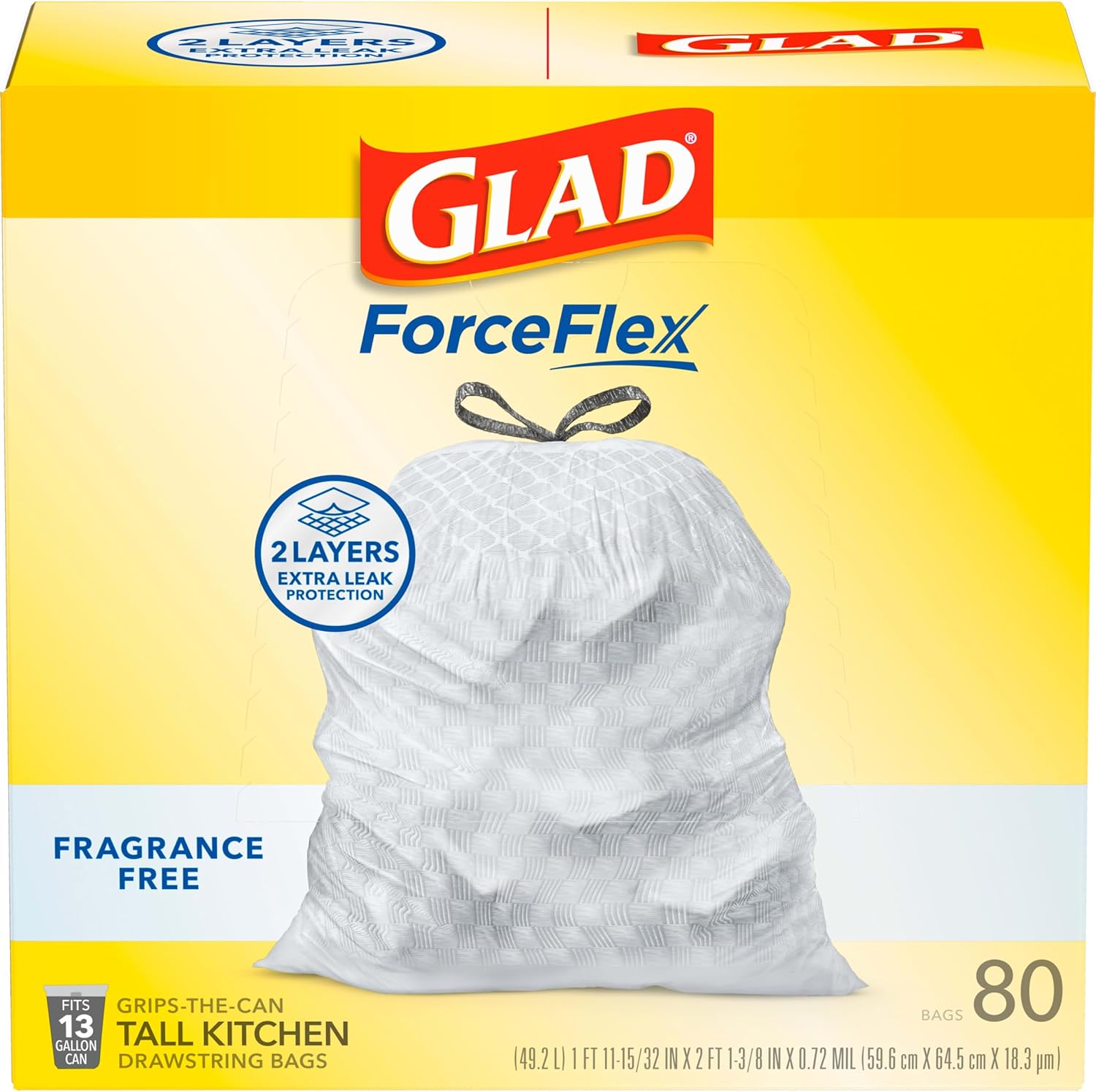 Glad Tall Kitchen Drawstring Trash Bags - Odorshield 13 Gallon White Trash Bag, Febreze Fresh Clean, 110 Count