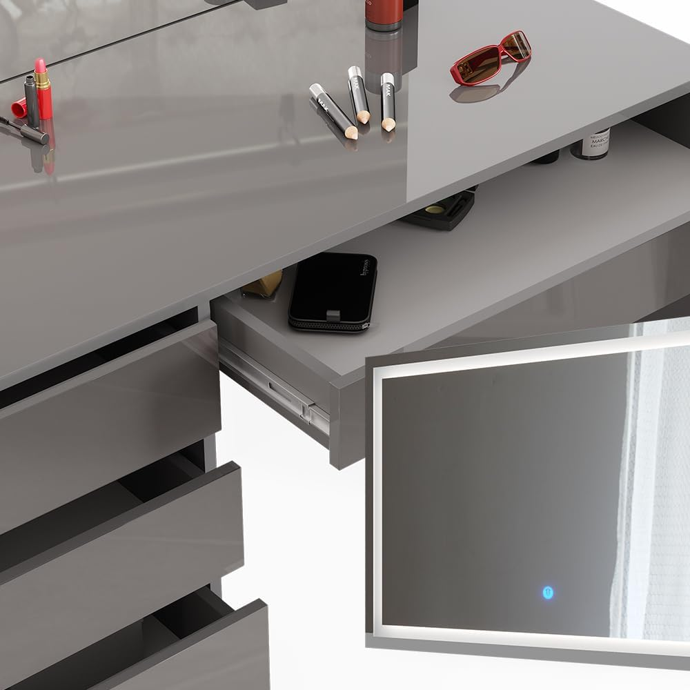 Vicco Sherry Dressing Table Sonoma / White 120 cm with LED Mirror and Stool