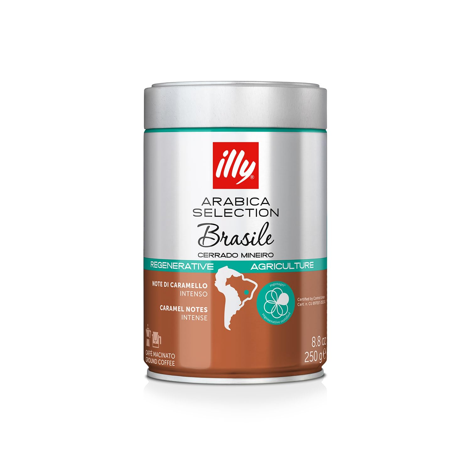 illy Classico Espresso Ground Coffee, Medium Roast, Classic Roast with Notes of Chocolate & Caramel, 100% Arabica Coffee, All-Natural, No Preservatives, 8.8 oz, Ground for Espresso Machines