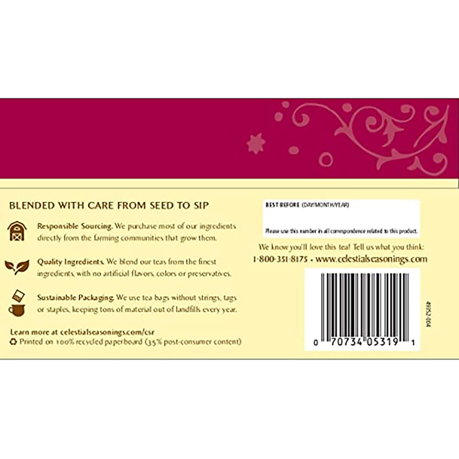 Celestial Seasonings Bengal Spice Herbal Tea, Caffeine Free, 20 Tea Bags Box, (Pack of 6)