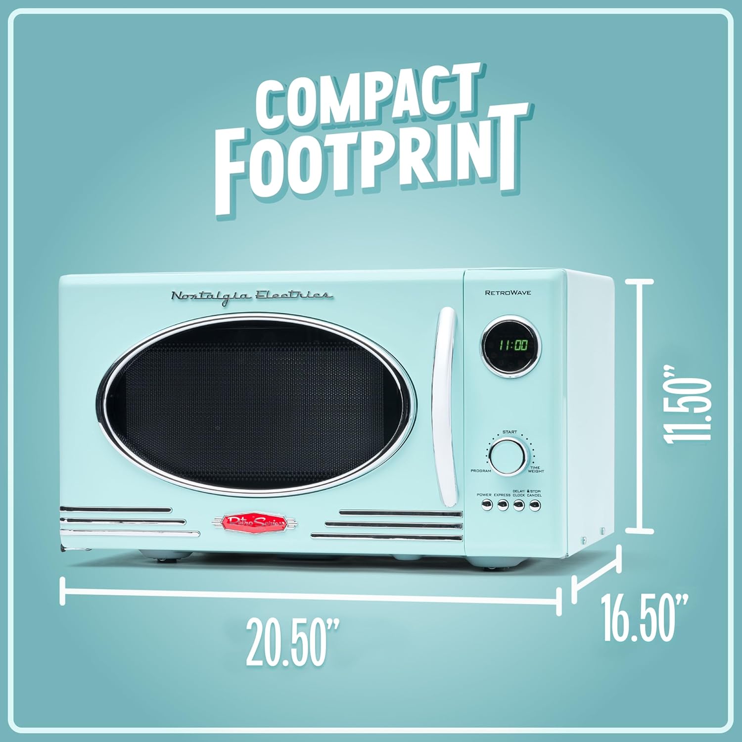 Nostalgia Retro Compact Countertop Microwave Oven - 0.7 Cu. Ft. - 700-Watts with LED Digital Display - Child Lock - Easy Clean Interior - Aqua