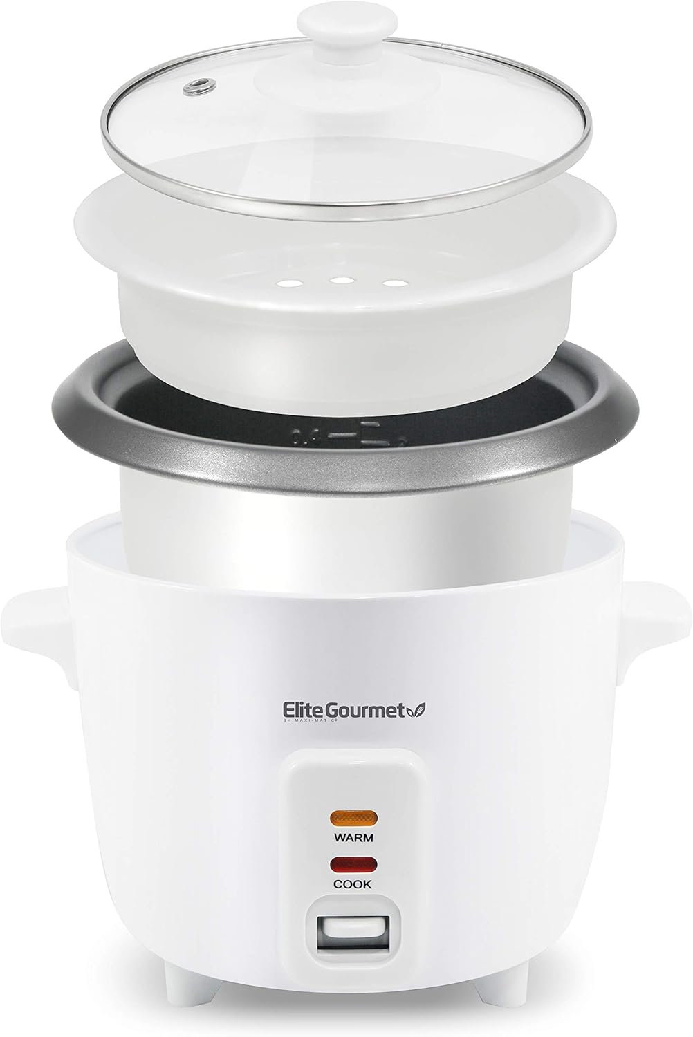 Elite Gourmet ERC-003 Electric Rice Cooker with Automatic Keep Warm Makes Soups, Stews, Grains, Hot Cereals, White, 6 Cups Cooked (3 Cups Uncooked)
