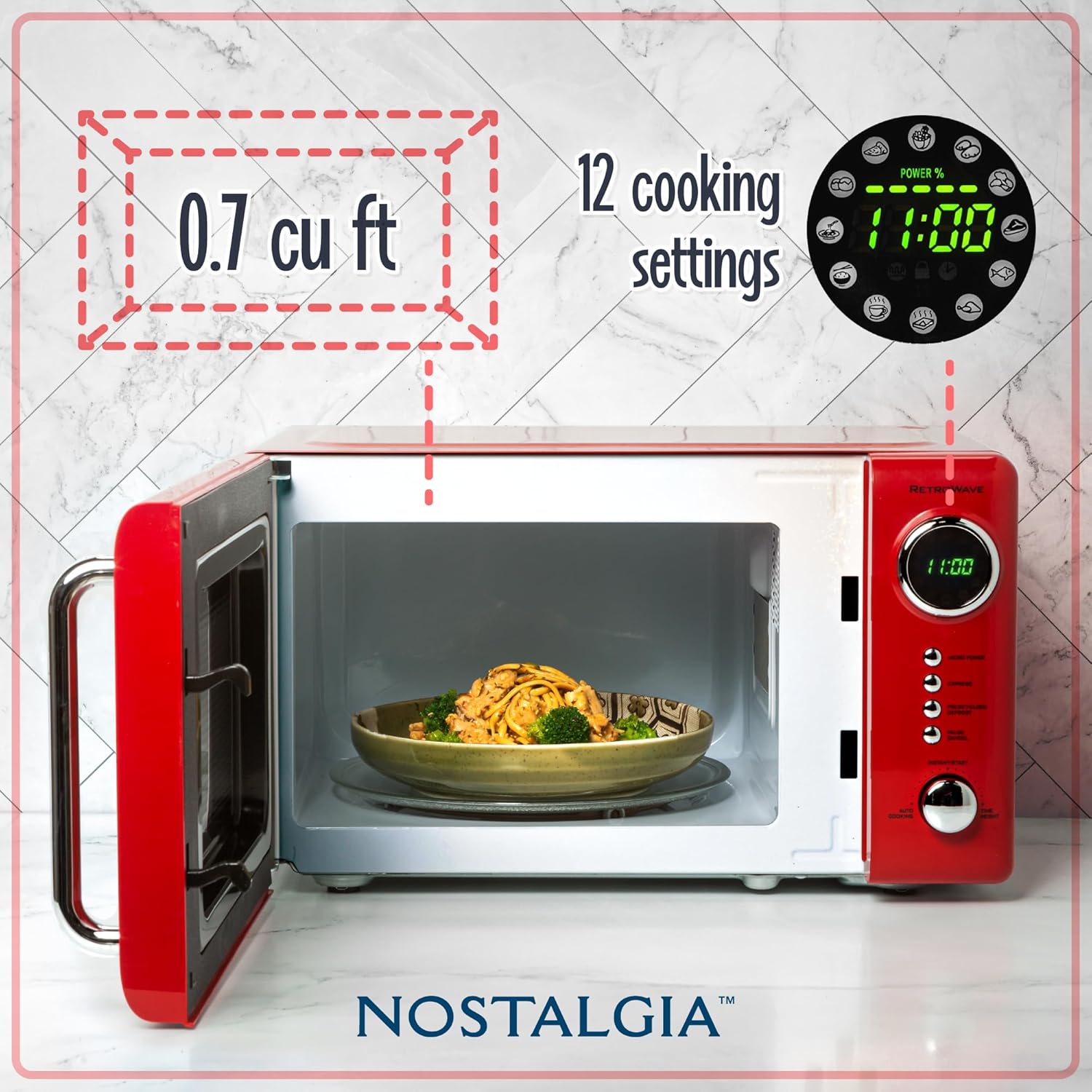 Nostalgia Retro Compact Countertop Microwave Oven - 0.7 Cu. Ft. - 700-Watts with LED Digital Display - Child Lock - Easy Clean Interior - Aqua