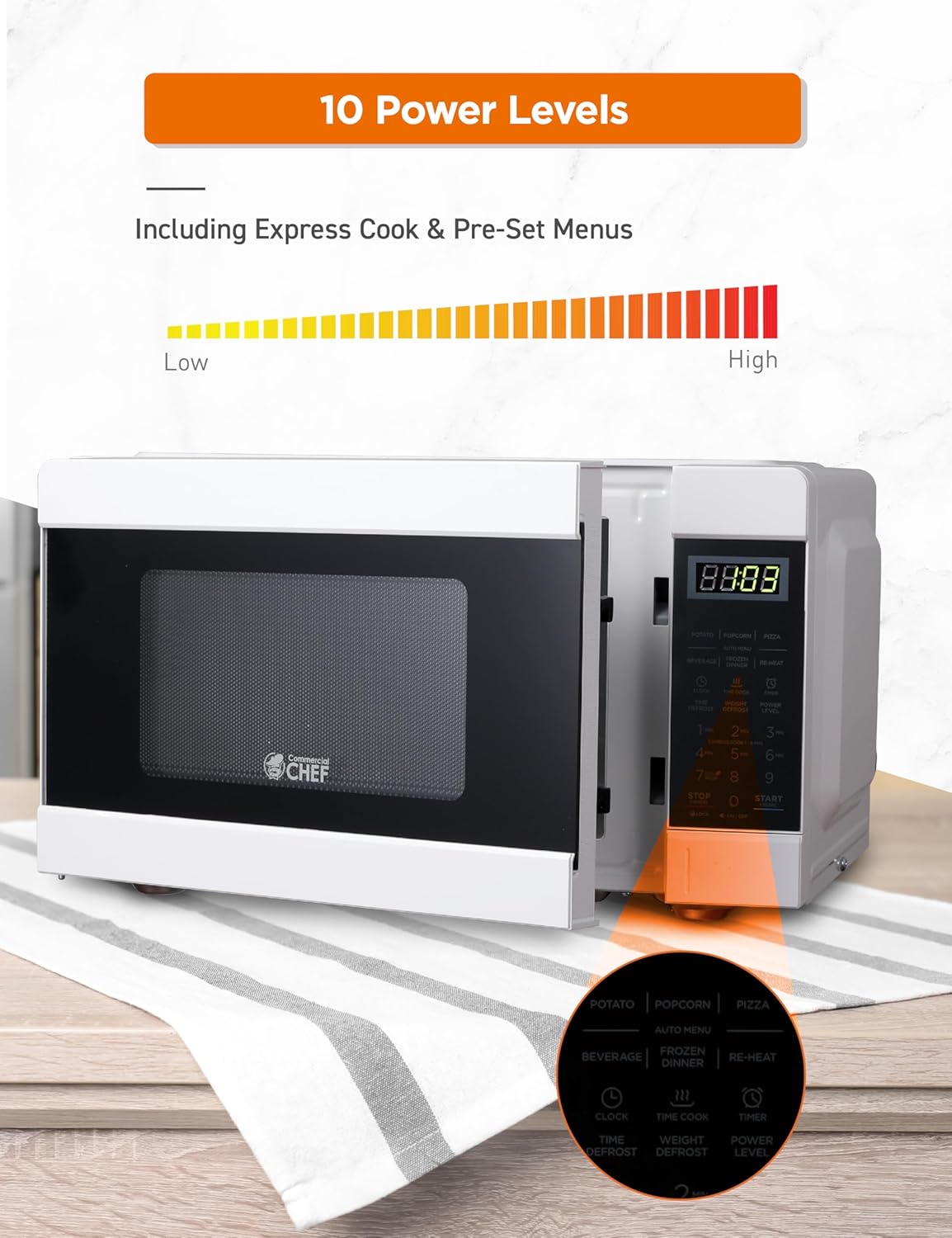 COMMERCIAL CHEF 0.6 Cubic Foot Microwave with 6 Power Levels, Small Microwave with Grip Handle, 700W Countertop Microwave with 30 Minute Timer and Mechanical Dial Controls, White