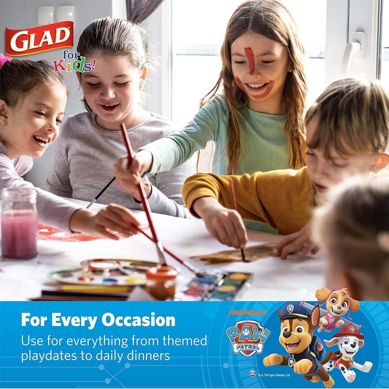 Glad for Kids Paw Patrol Emoji Disposable Paper Plates - Soak Proof, Microwave Safe Snack Plates, Kid Friendly Dinnerware for Everyday Use, 7 Inch, 20 Count