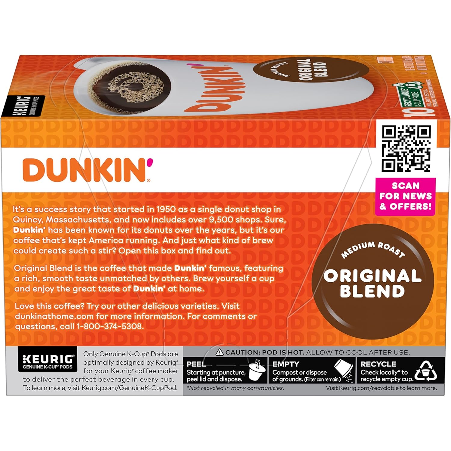Dunkin' Original Blend Medium Roast Coffee, 60 Keurig K-Cup Pods