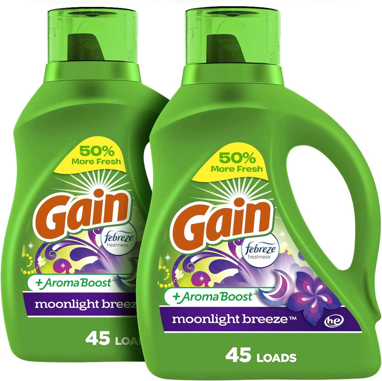 Gain + Aroma Boost Liquid Laundry Detergent, Moonlight Breeze Scent, 107 Loads, 154 Fl Oz, HE Compatible with Febreze and Oxi (125)