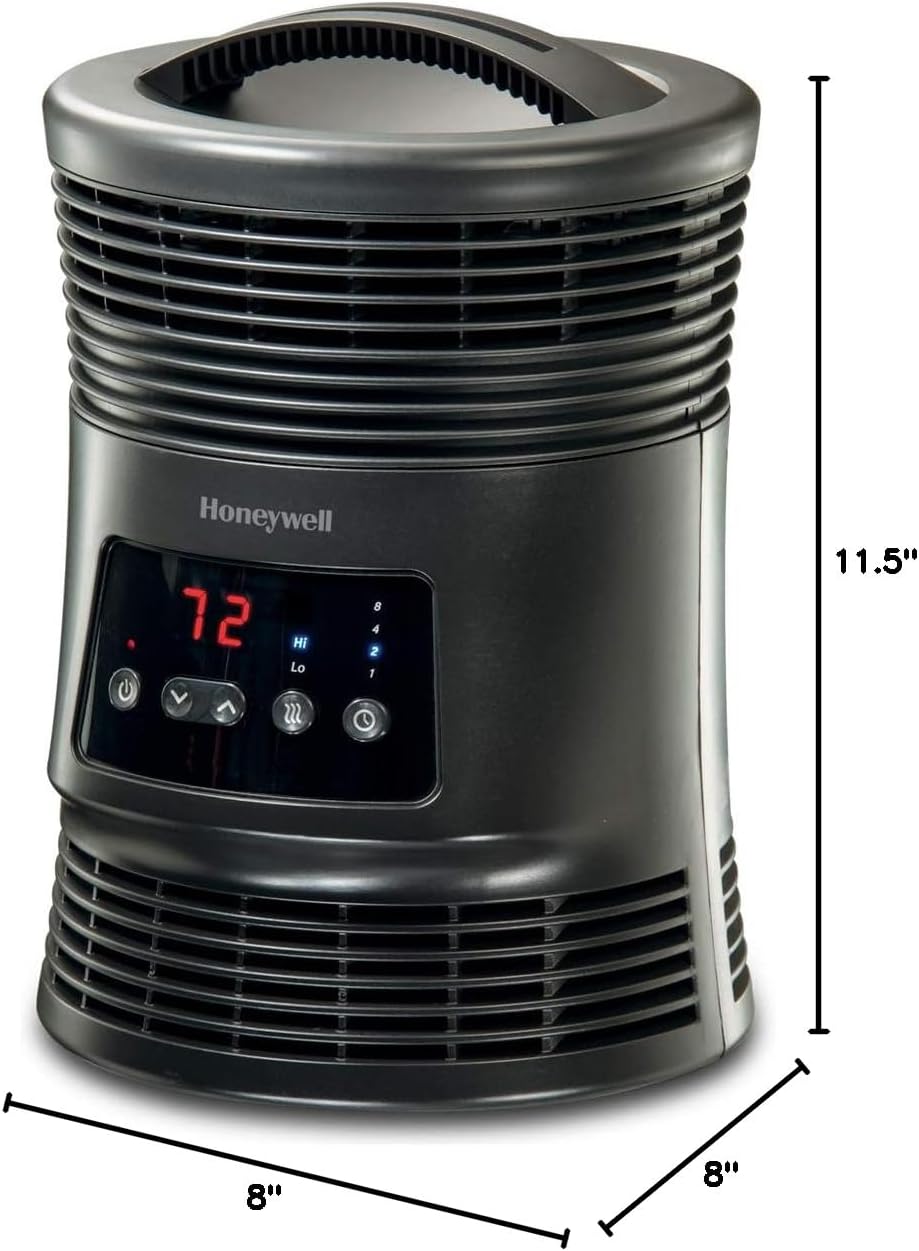 Honeywell HHF360V 360 Degree Surround Fan Forced Heater with Surround Heat Output Charcoal Grey Energy Efficient Portable Heater with Adjustable Thermostat & 2 Heat Settings, Small