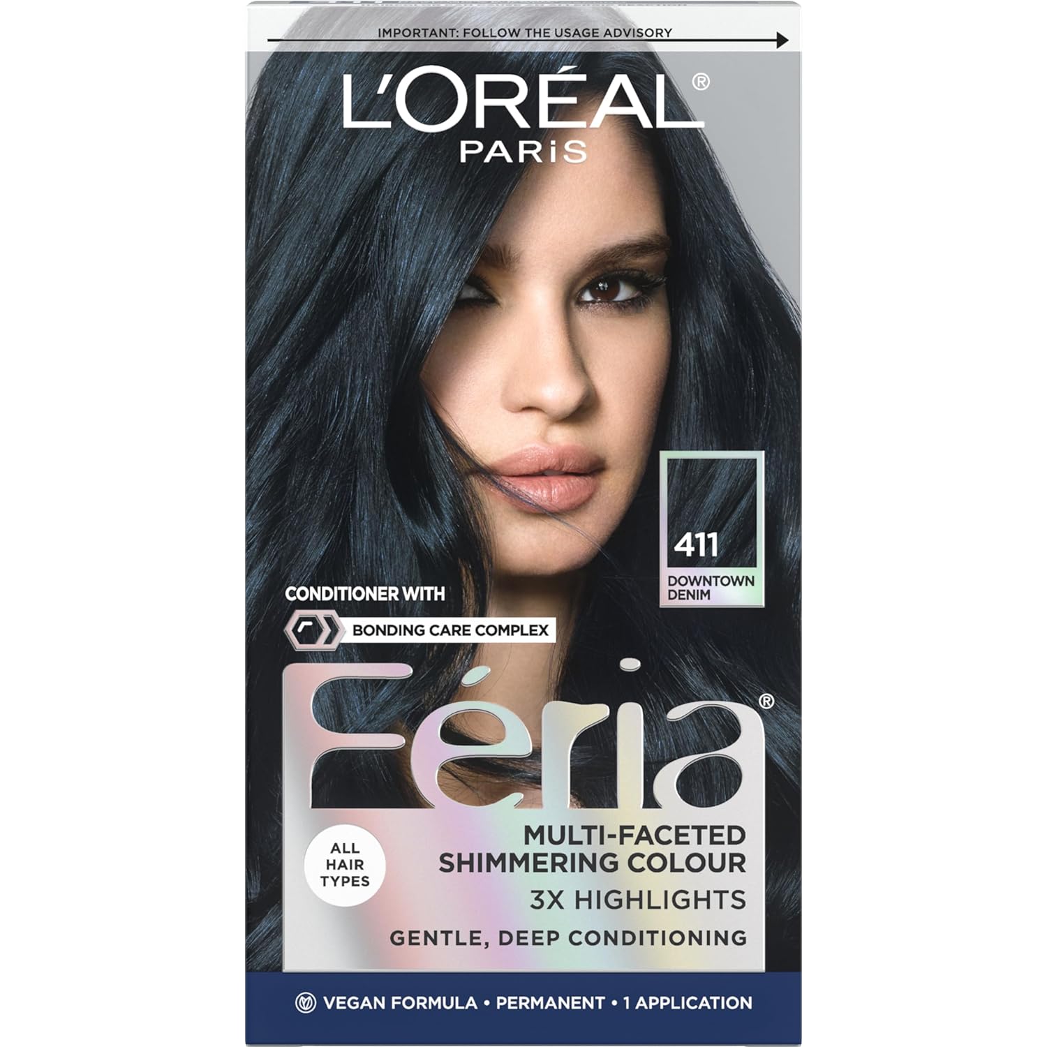 L'Oreal Paris Feria Multi-Faceted Shimmering Permanent Hair Color, B61 Downtown Brown (Hi-Lift Cool Brown), Pack of 1, Hair Dye