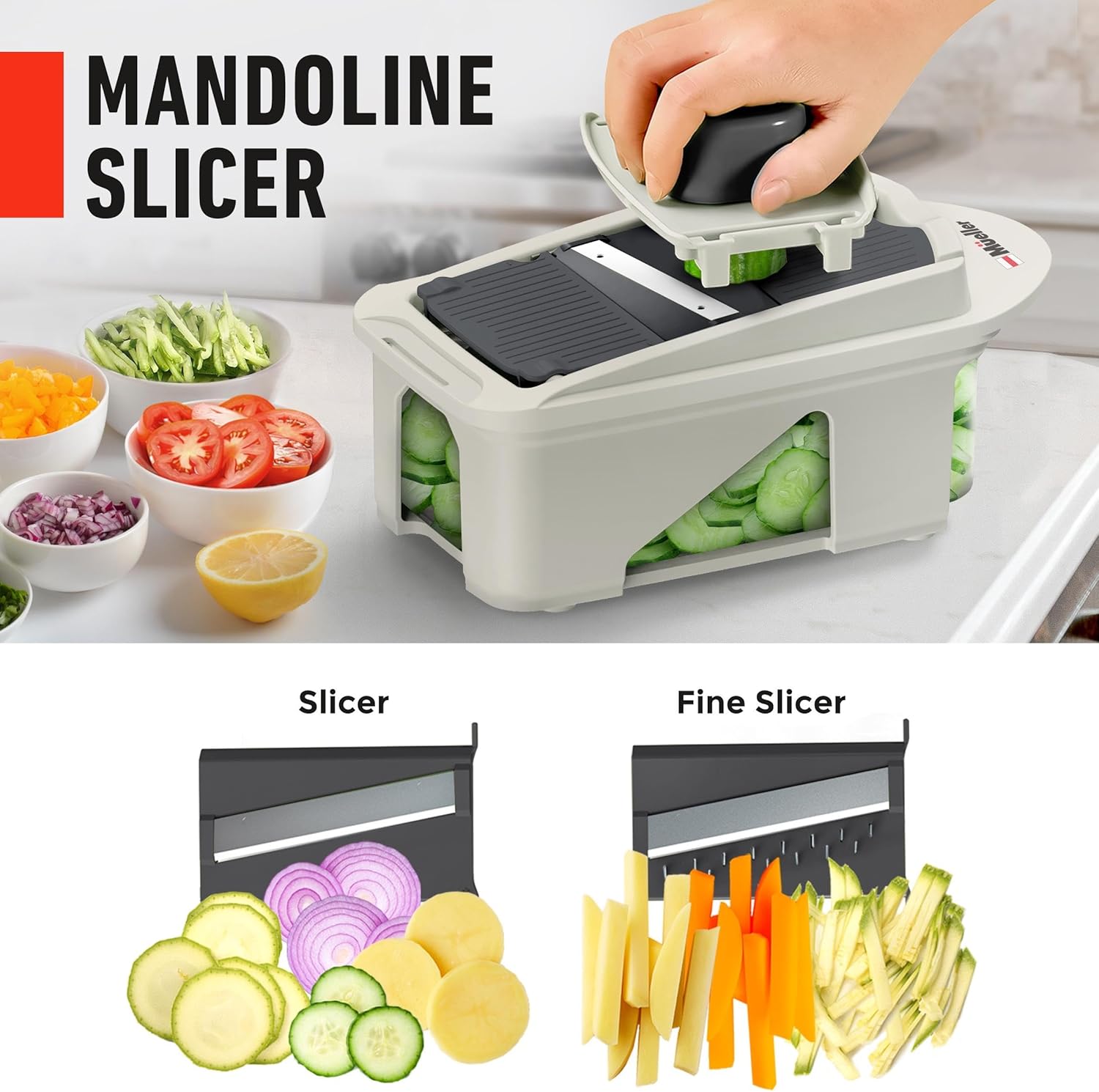 Mueller Pro-Series 10-in-1, 8 Blade Vegetable Chopper, Onion Mincer, Cutter, Dicer, Egg Slicer with Container, French Fry Cutter, Potato Slicer, Home Essentials & Kitchen Gadgets, Salad Chopper