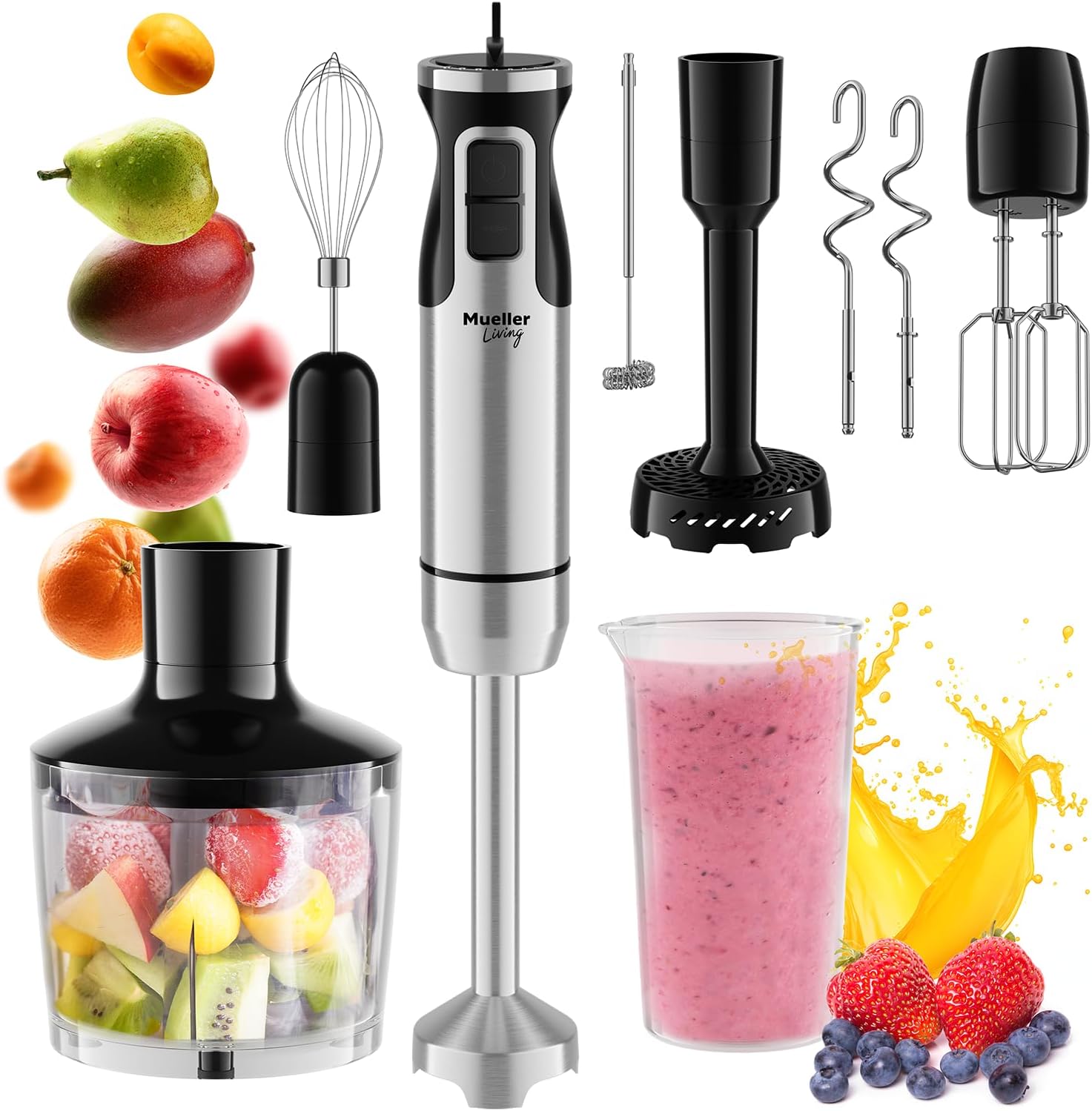 Mueller Immersion Blender Handheld - 8 Speed Stainless Steel Electric Hand Blender, 3 in 1 Emulsion Blender Handheld with Turbo Mode, Stick Blender Emulsifier for Kitchen for Soup, Smoothie, Puree