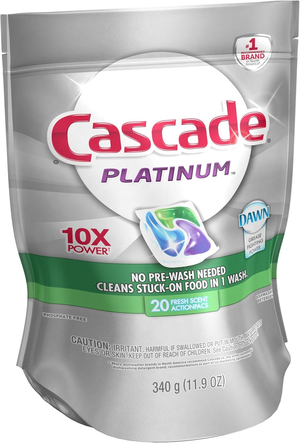 Cascade Platinum Dishwasher Pods, Detergent, Soap Pods, Actionpacs with Dishwasher Cleaner and Deodorizer Action, Fresh, 62 Count