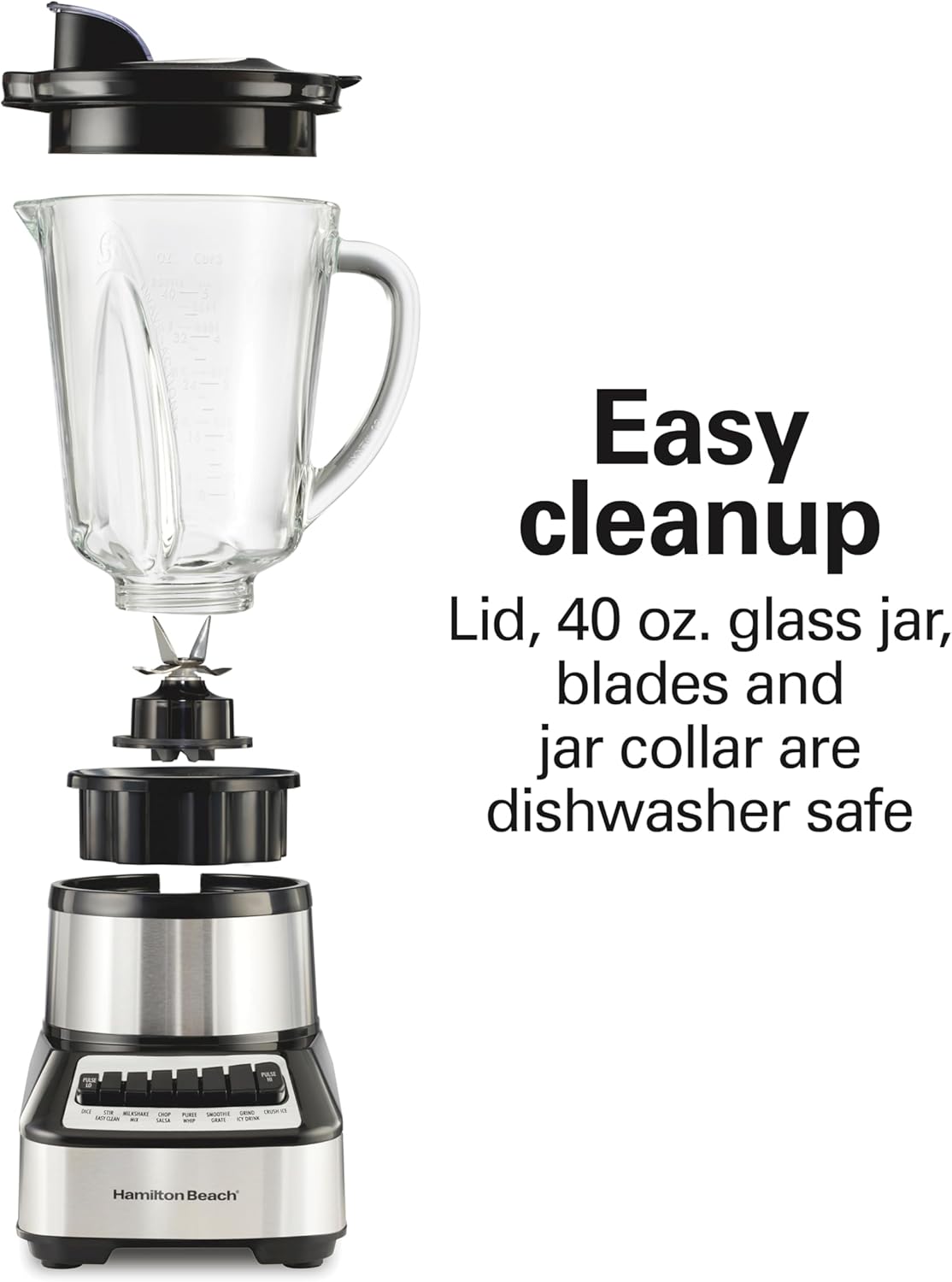Hamilton Beach Wave Crusher Blender For Shakes and Smoothies With 40 Oz Glass Jar and 14 Functions, Ice Sabre Blades & 700 Watts for Consistently Smooth Results, Black + Stainless Steel (54221)