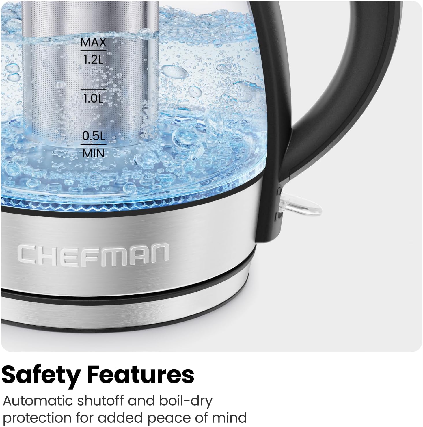 Chefman Electric Kettle with Temperature Control, 5 Presets LED Indicator Lights, Removable Tea Infuser, Glass Tea Kettle & Hot Water Boiler, 360° Swivel Base, BPA Free, Stainless Steel, 1.8 Liters