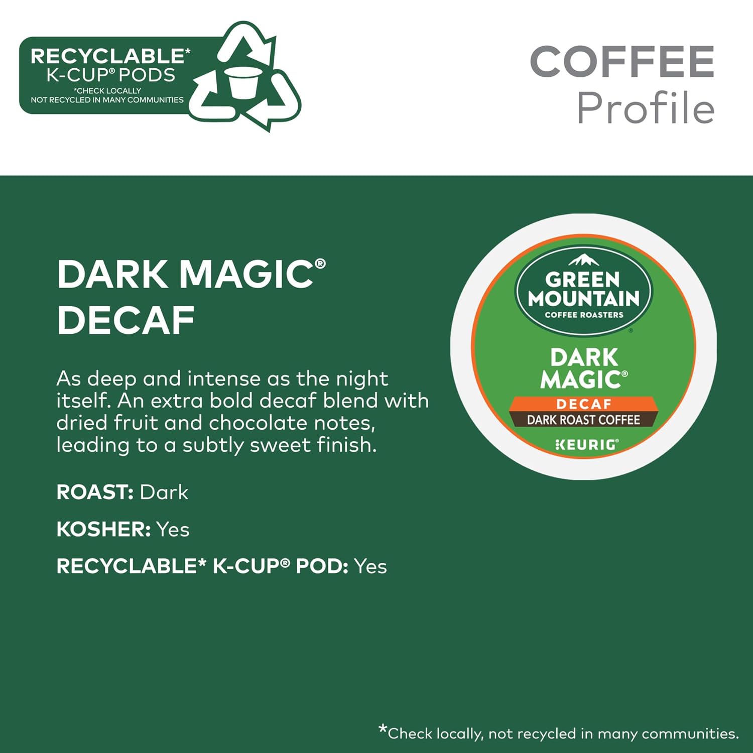 Green Mountain Coffee Roasters Dark Magic Keurig Single-Serve K-Cup Pods, Dark Roast Coffee, 72 Count (6 Packs of 12)