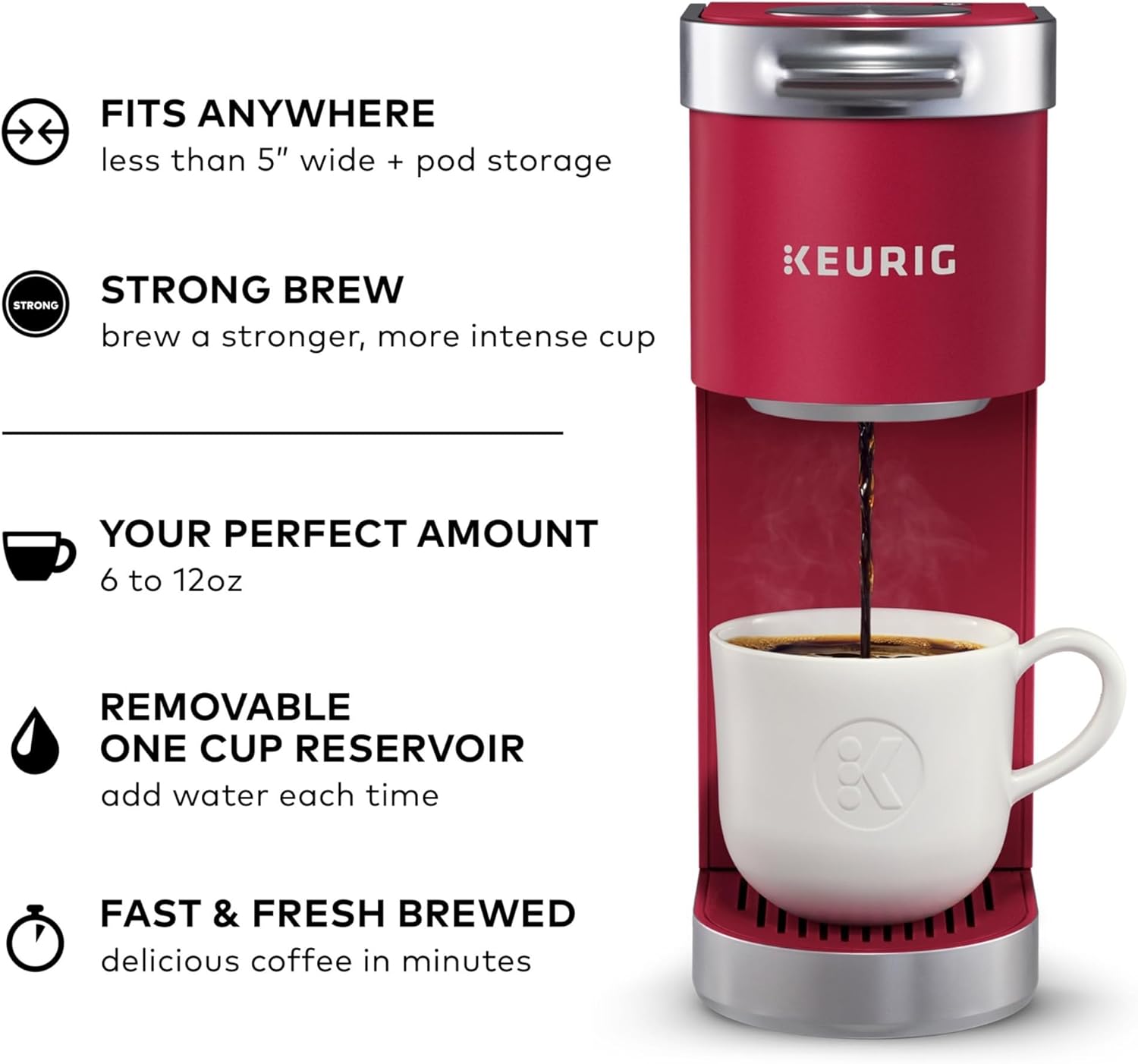 Keurig K-Mini Plus Single Serve K-Cup Pod Coffee Maker, with 6 to 12oz Brew Size, Stores up to 9 K-Cup Pods, Travel Mug Friendly, Matte Black