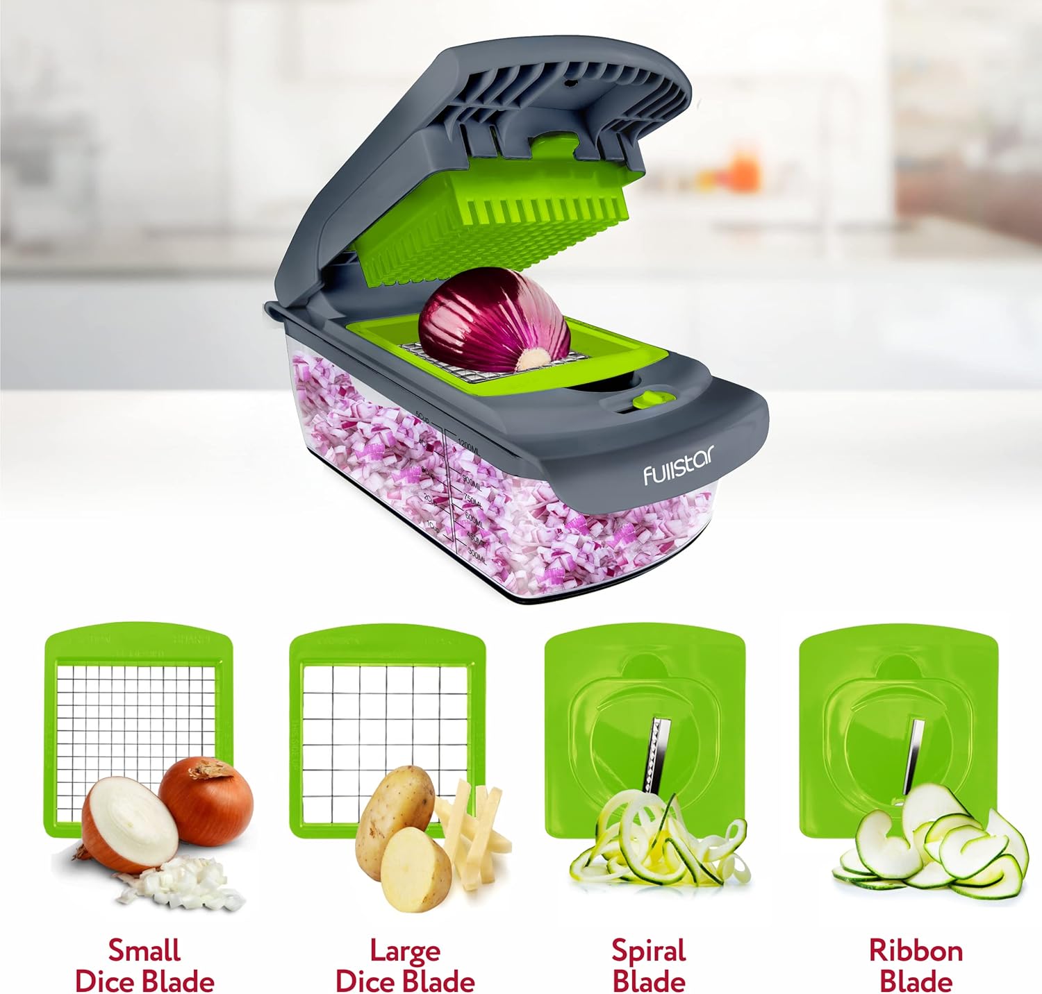 Fullstar Vegetable Chopper - Food Chopper - Onion Chopper - Vegetable Slicer & Spiralizer - Veggie Chopper with Container - Kitchen Gadgets - Home Essentials - Kitchen Accessories (4 in 1, White)