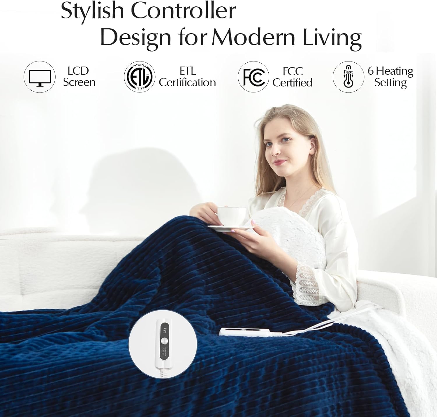 Heated Blanket Throw Size, Soft and Cozy Electric Heating Blanket for Bed, Automatic Safety System 6 Heating Levels & 4 Hours Auto-Off, 50