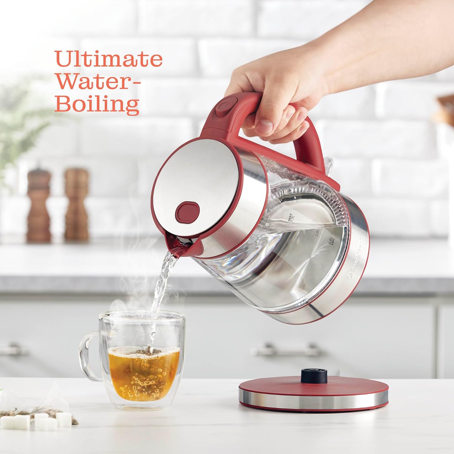 Speed-Boil Electric Kettle For Coffee & Tea - 1.7L Water Boiler 1500W, Borosilicate Glass, Easy Clean Wide Opening, Auto Shut-Off, Cool Touch Handle, LED Light. 360° Rotation, Boil Dry Protection