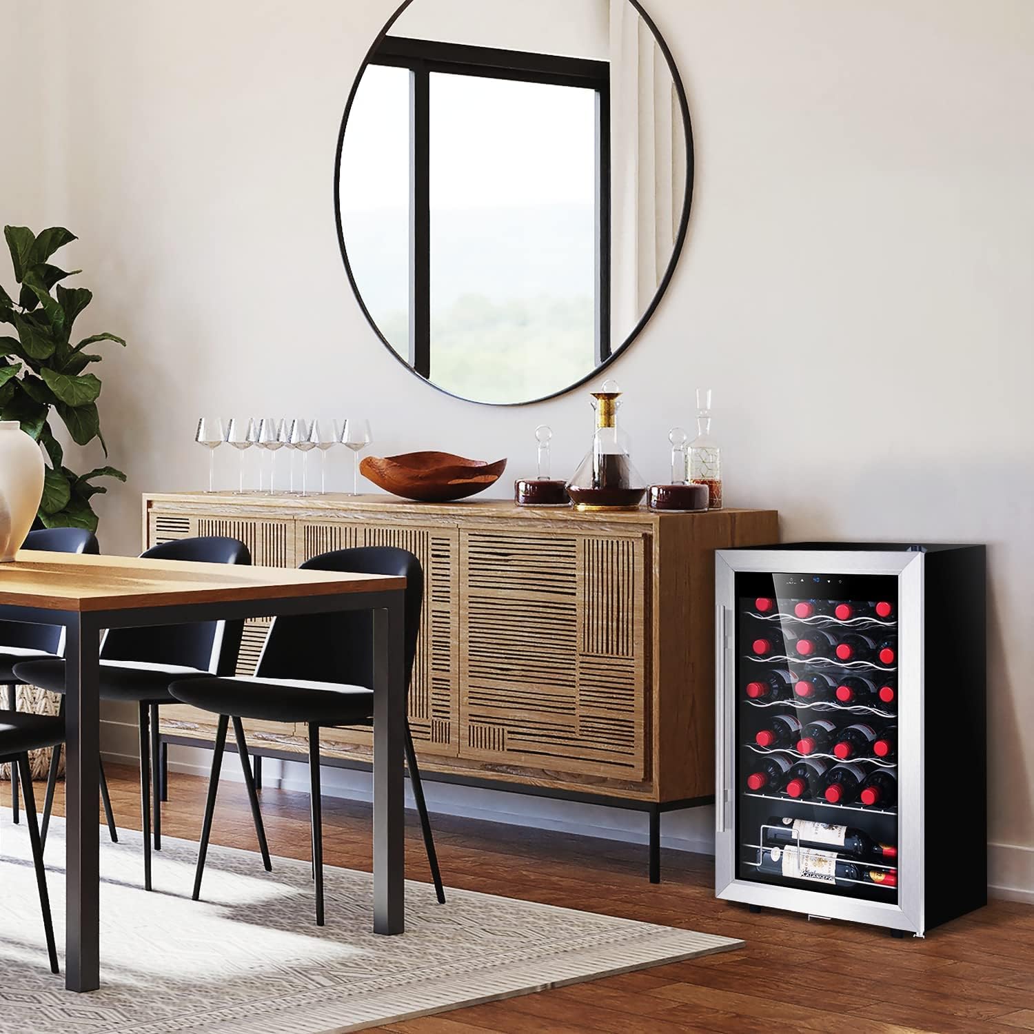 Kalamera 24 inch Wine Cooler, 46 Bottle - Dual Zone Built-in or Freestanding Fridge with Stainless Steel Reversible Glass Door, for Home, Kitchen, or Office.