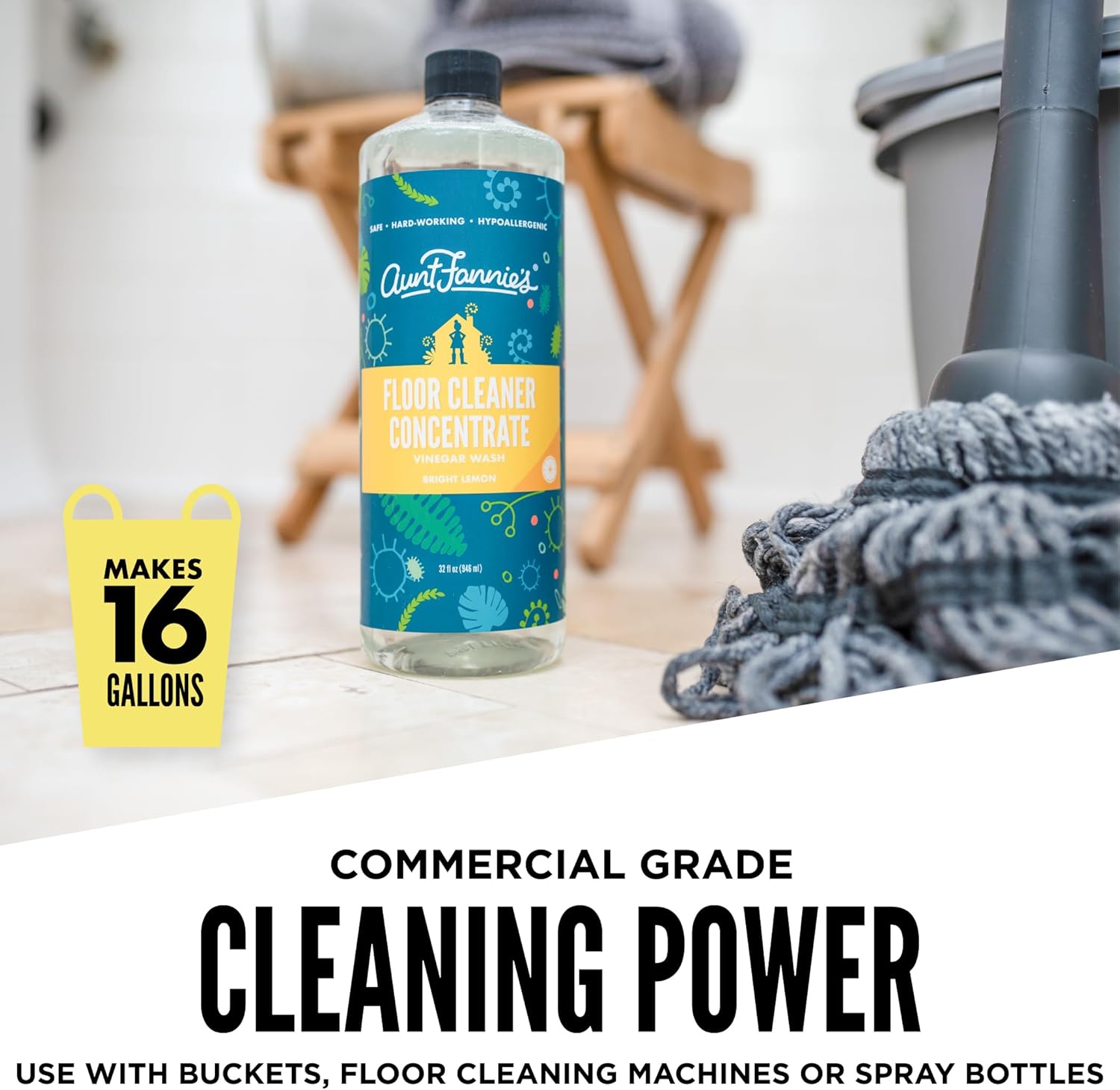 Aunt Fannie's Ultra Concentrated Floor Cleaner Vinegar Wash, Multi-Surface Floor Cleaner For Mopping, Makes 16 Gallons, Eucalyptus Scent, 32 oz. (Pack of 1), Packaging May Vary