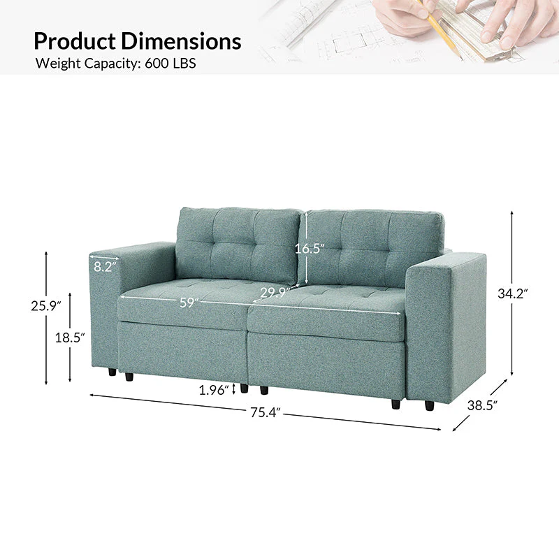 Raquel Sectional Loveseat Storage Wide Armrests Sofa