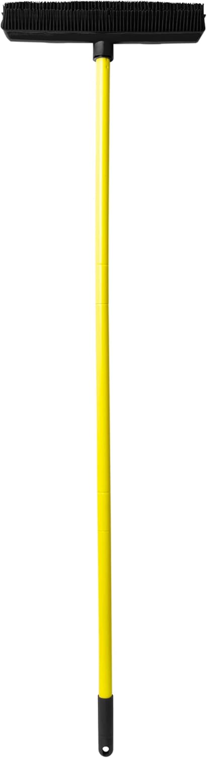 FURemover Original Indoor Pet Hair Rubber Broom with Carpet Rake and Squeegee, Black and Yellow