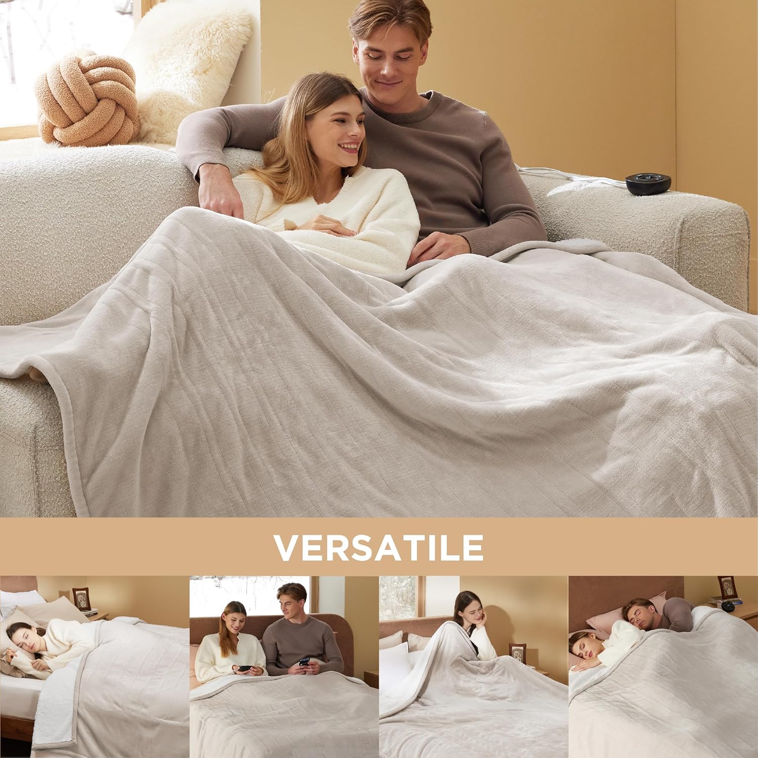 Bedsure Heated Blanket Electric Throw - Soft Flannel Electric Blanket, Heating Blanket with 4 Time Settings & 6 Heat Settings, Warm Blanket Gift for Grandma (50x60 inches, Grey)